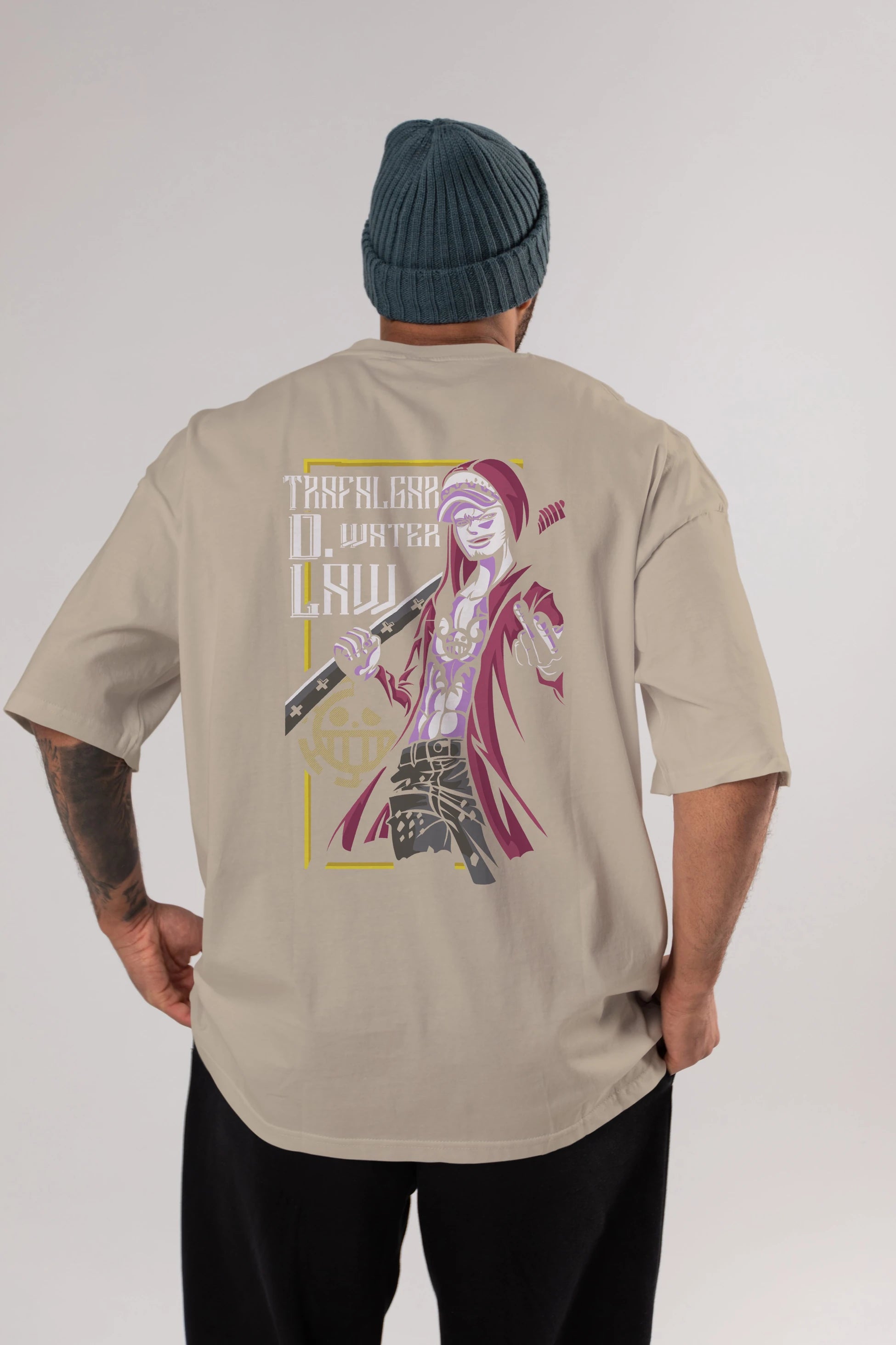Trafalgar D. Water Law Anime Arka Baskılı Oversize t-shirt Erkek Kadın Unisex %100 pamuk tişort