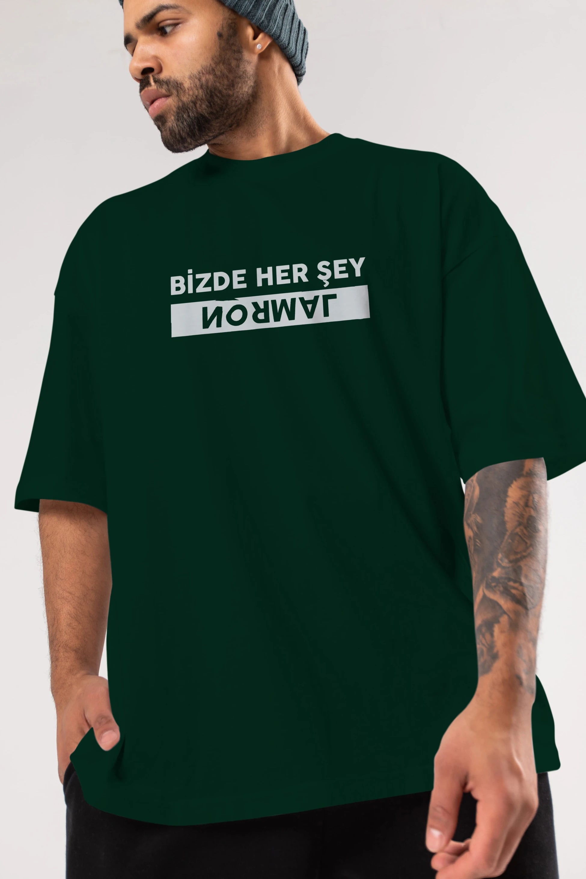 Bizde Her Şey Normal Ön Baskılı Oversize t-shirt %100 pamuk Erkek Kadın Unisex