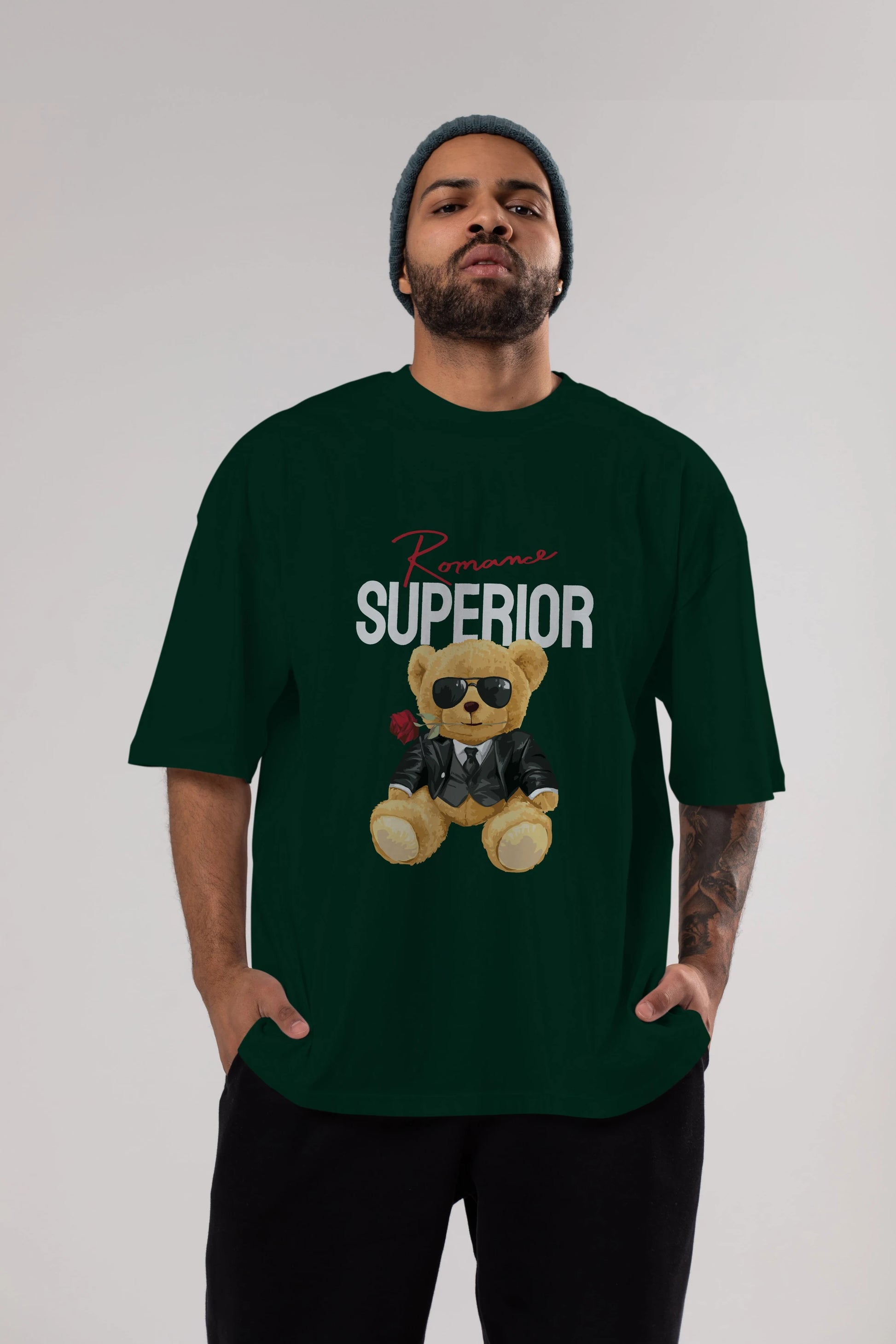 Teddy Bear Romance Superior Ön Baskılı Oversize t-shirt Erkek Kadın Unisex %100 Pamuk