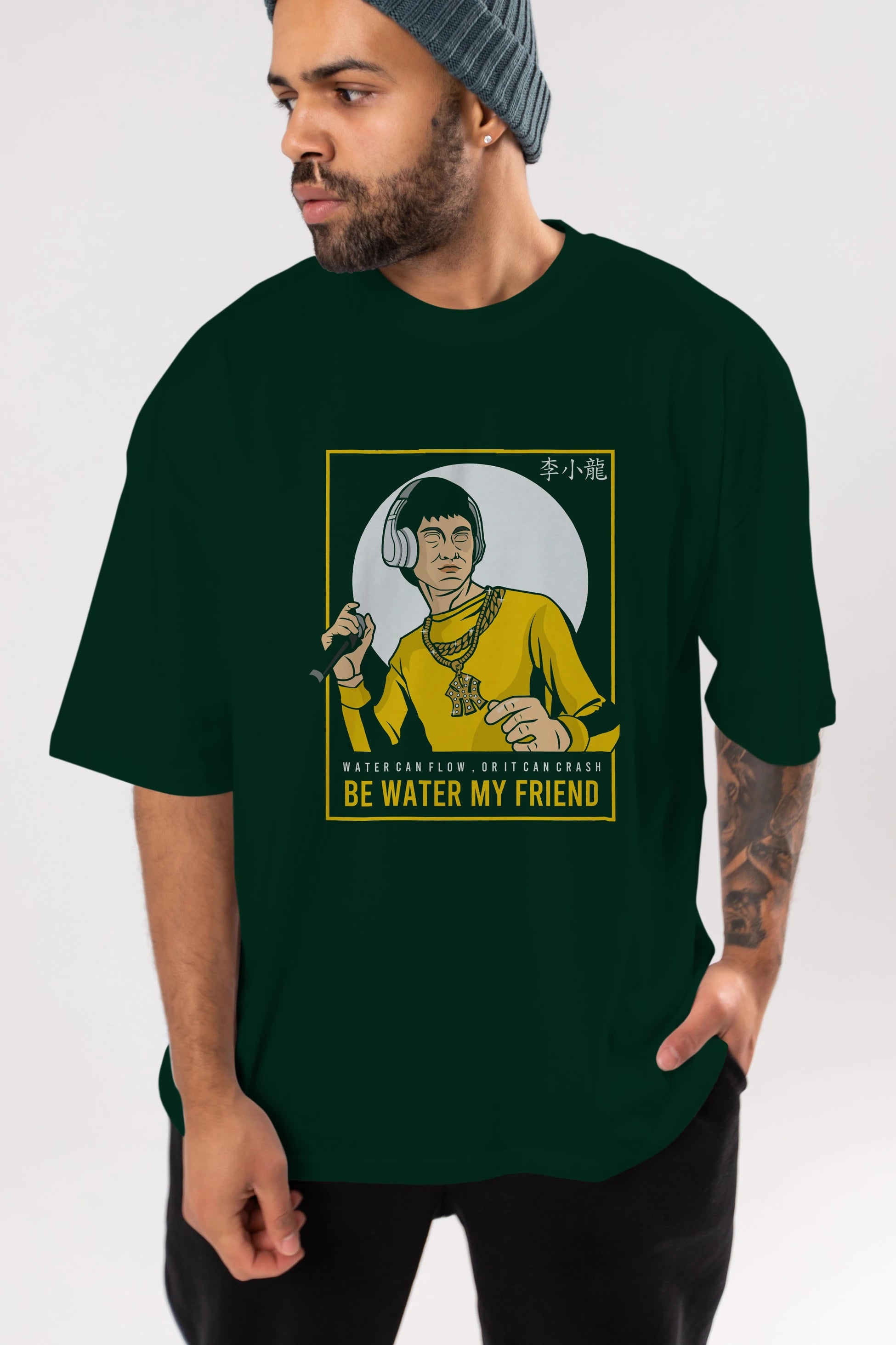 Bruce Lee Rapper Ön Baskılı Oversize t-shirt Erkek Kadın Unisex %100 Pamuk tişort