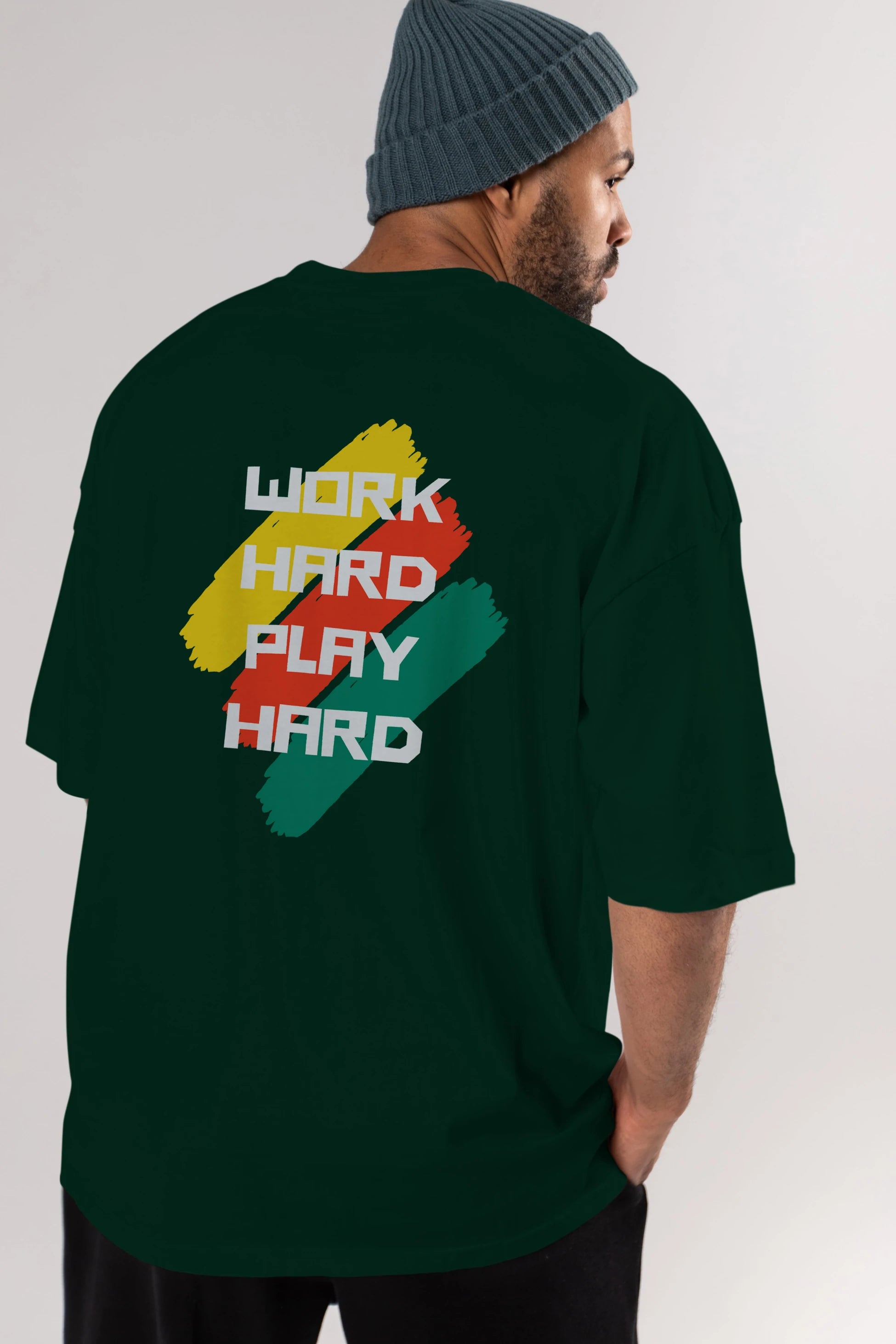 Work Hard Play Hard 2 Arka Baskılı Oversize t-shirt Erkek Kadın Unisex