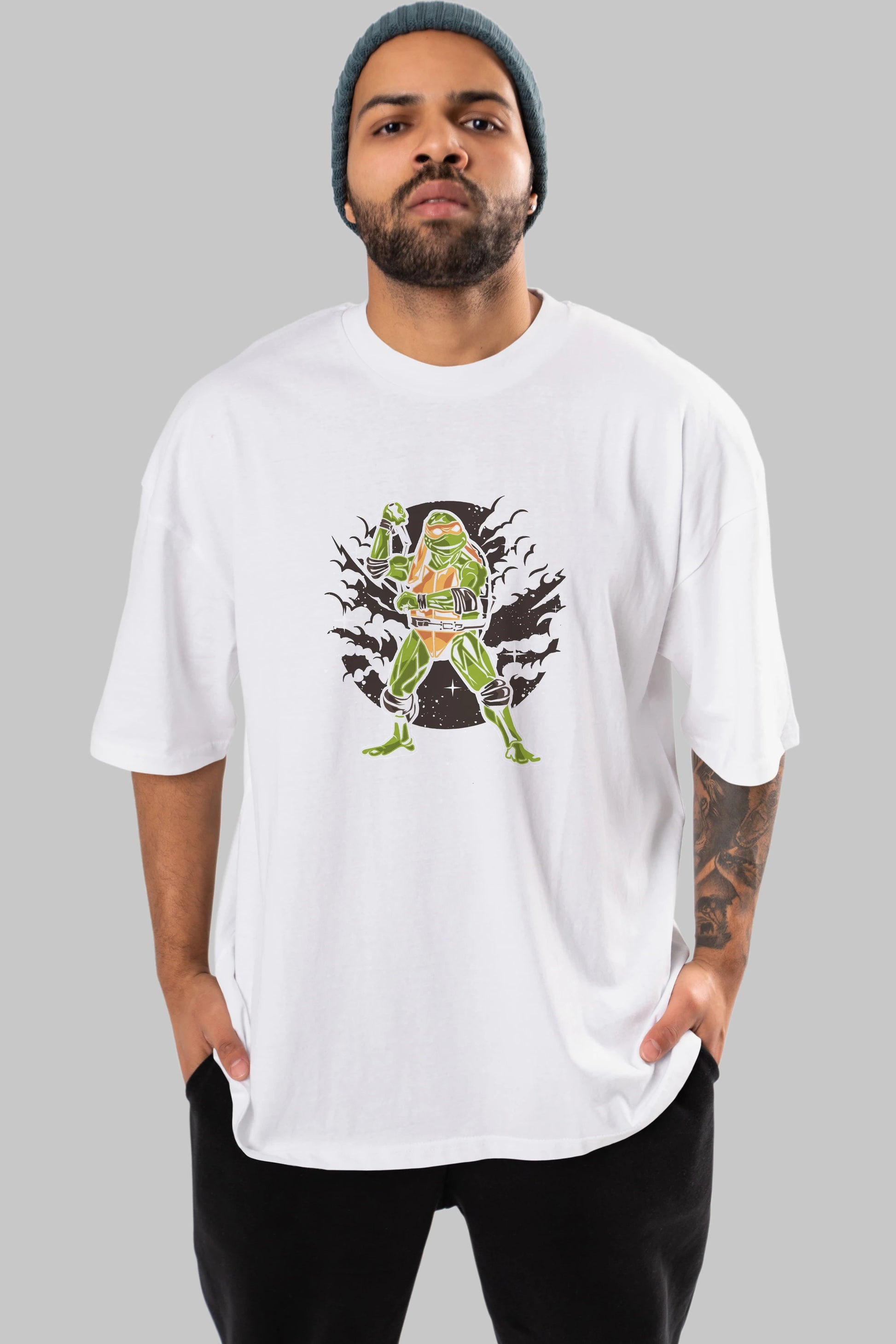 TURTLES Ön Baskılı Oversize t-shirt Erkek Kadın Unisex %100 Pamuk tişort