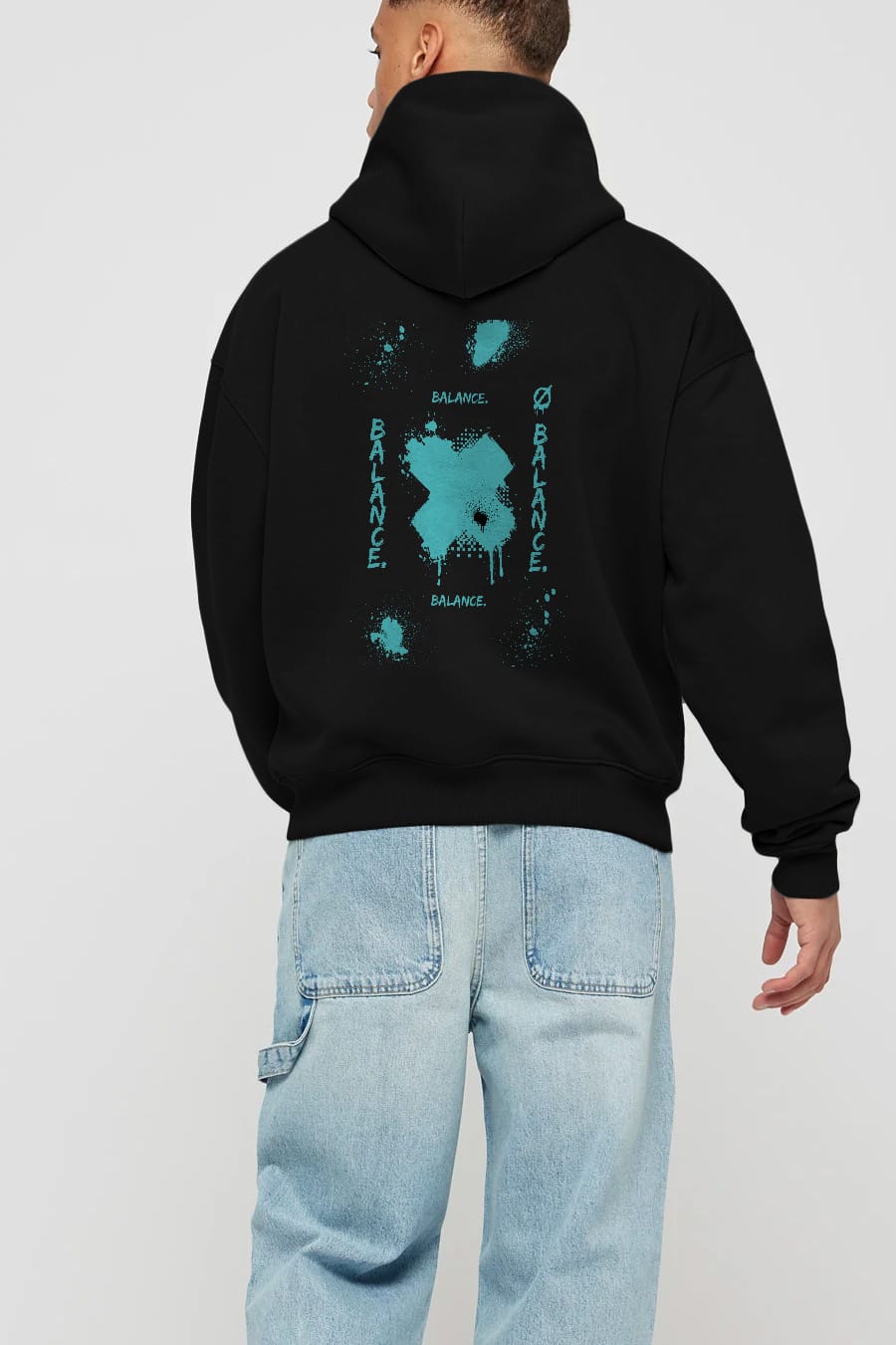 Balance Balance Yazılı Arka Baskılı Oversize Hoodie Kapüşonlu Sweatshirt Erkek Kadın Unisex