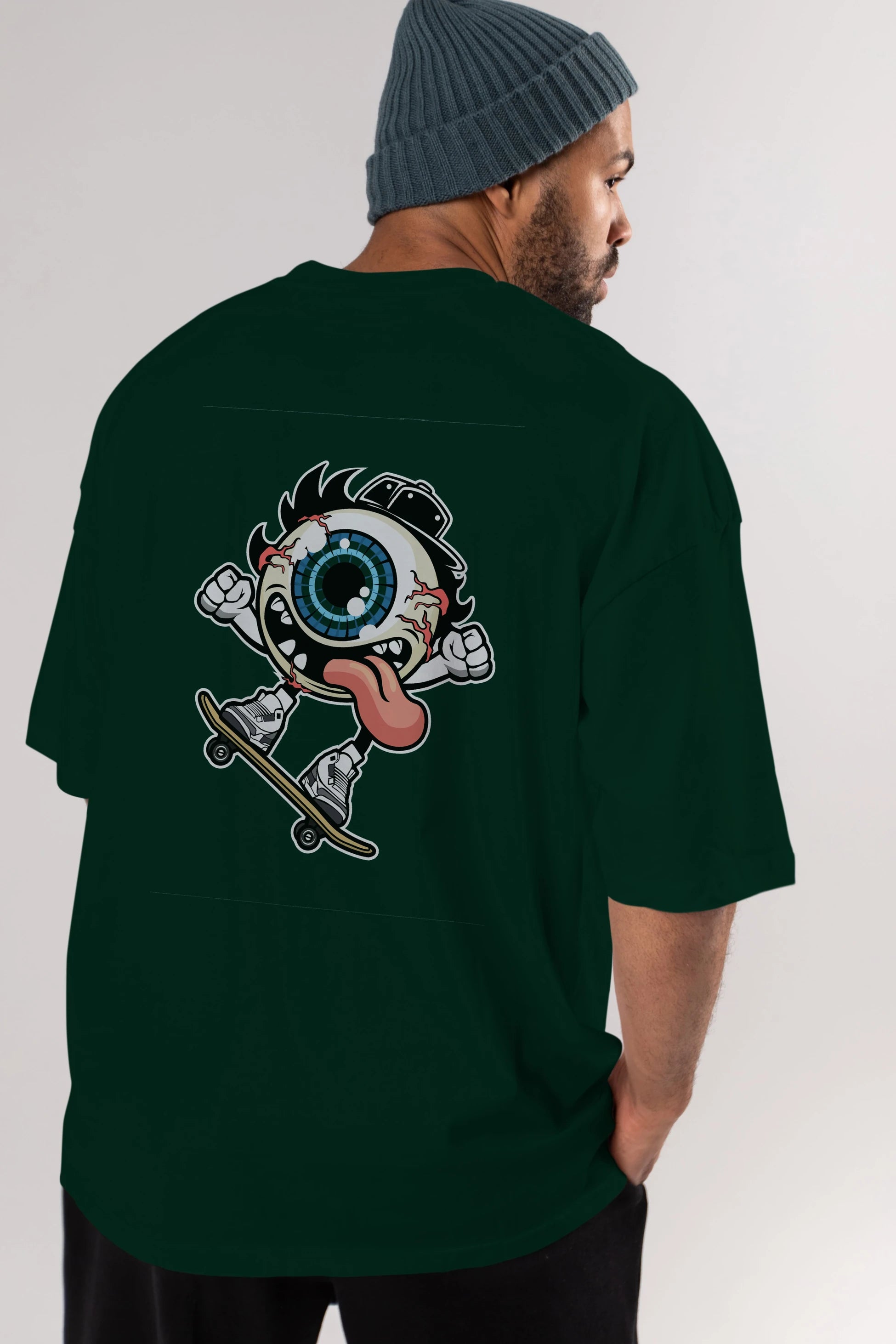 Eye Ball Skater Arka Baskılı Oversize t-shirt Erkek Kadın Unisex %100 Pamuk tişort