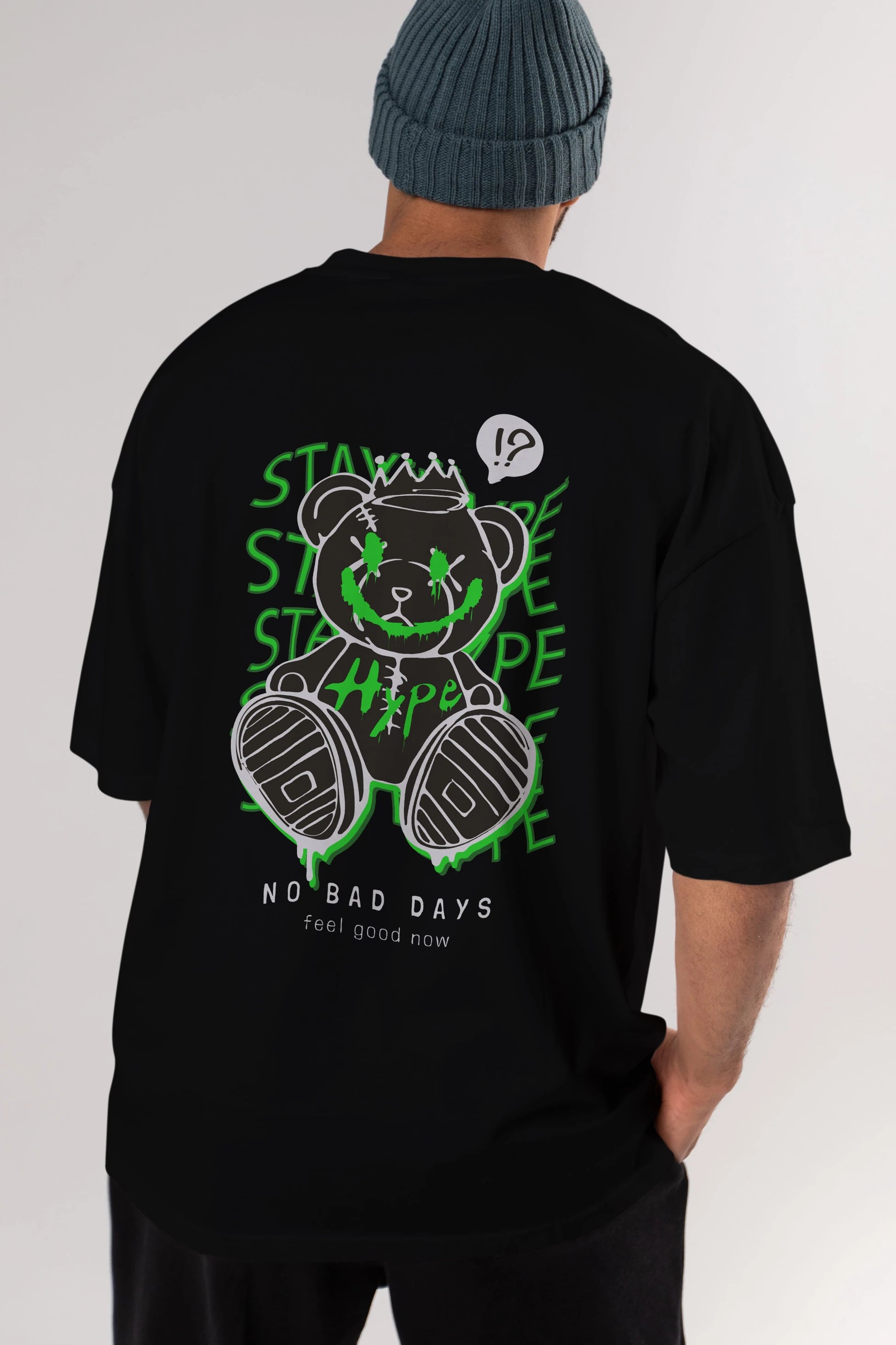 Stay Hype Bear Arka Baskılı Oversize t-shirt Erkek Kadın Unisex