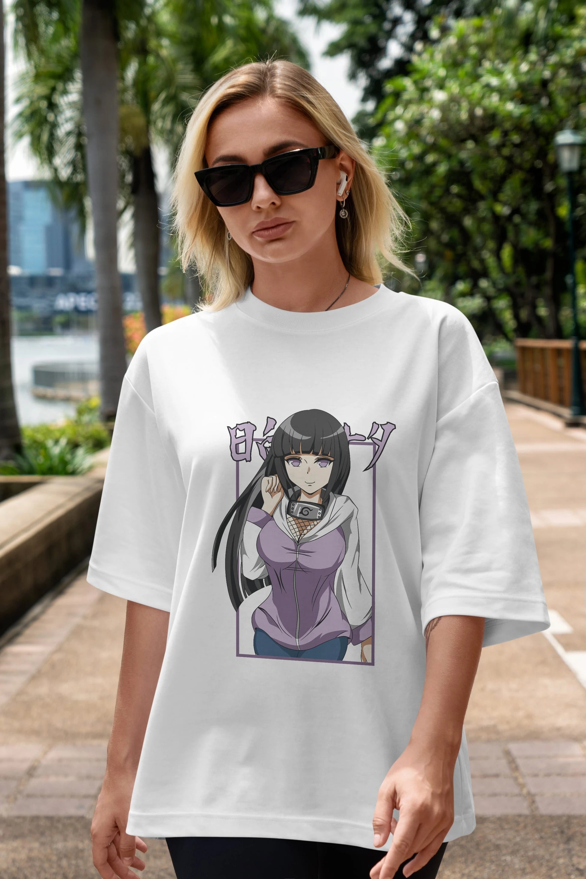 Hinata NARUTO Anime Ön Baskılı Oversize t-shirt %100 pamuk Erkek Kadın Unisex