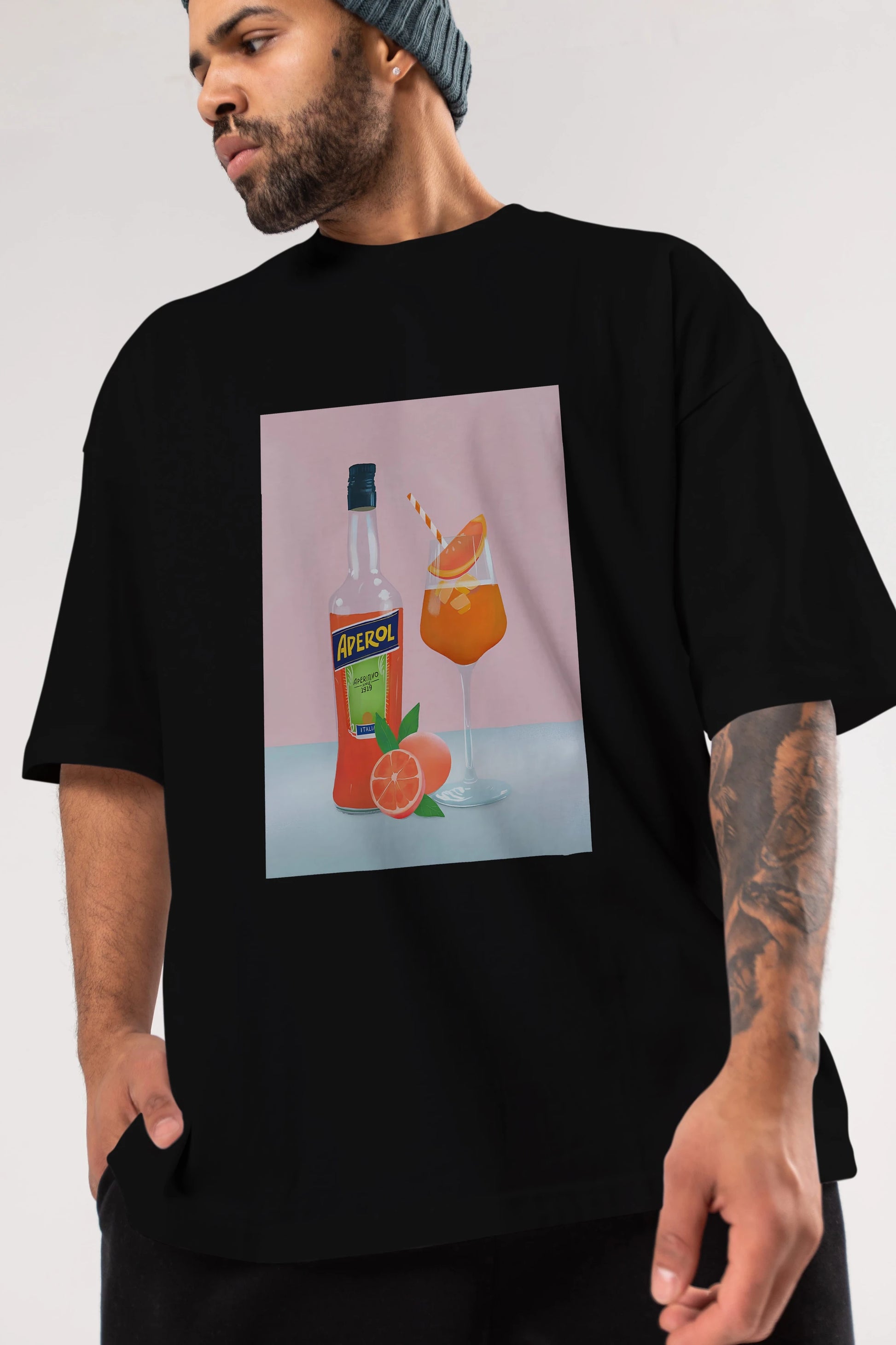 Aperol Spritz 3 Ön Baskılı Oversize t-shirt Erkek Kadın Unisex %100 Pamuk Bisiklet Yaka tişort