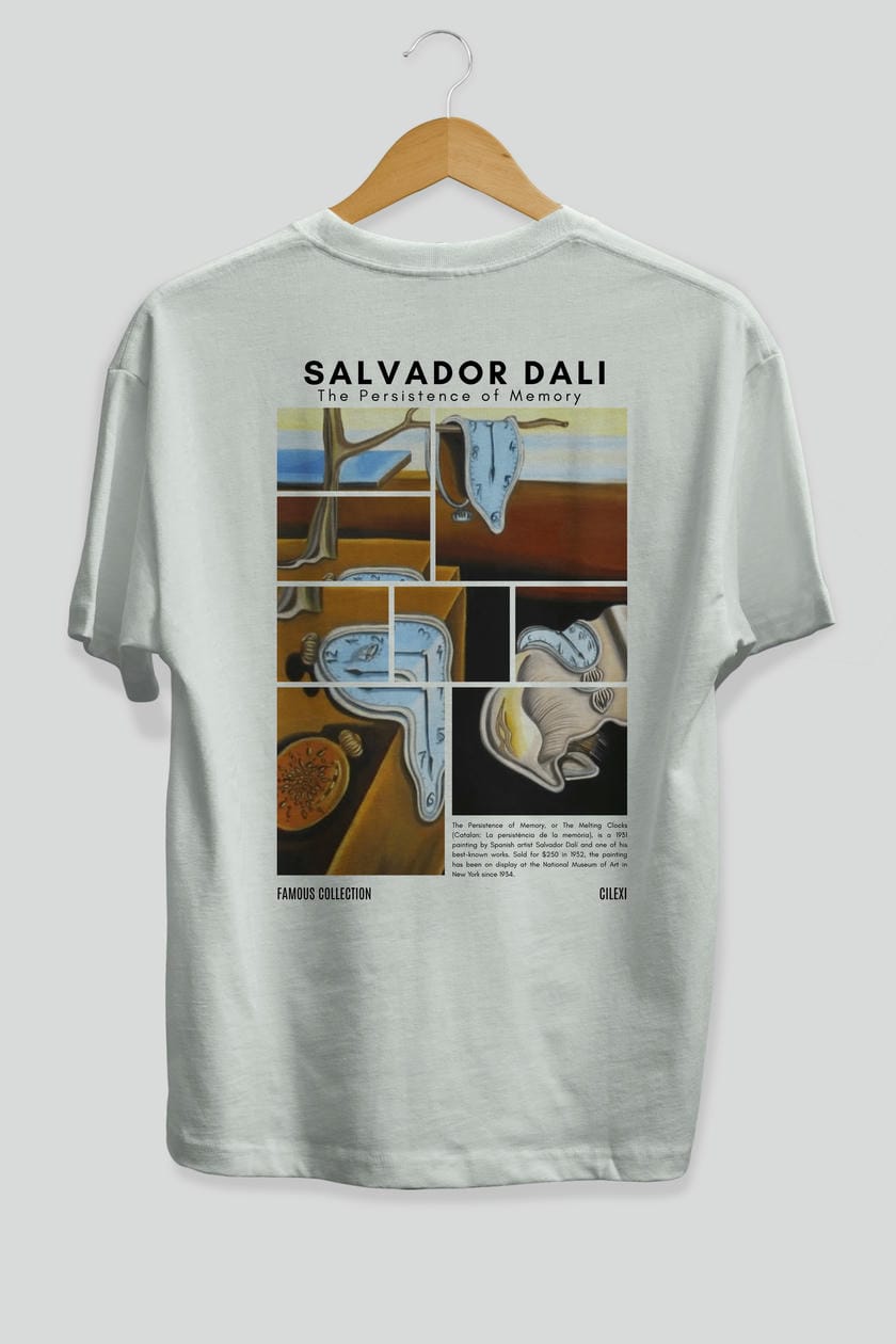 Salvador Dali Arka Baskılı Oversize t-shirt Erkek Kadın Bisiklet Yaka Pamuk tişort