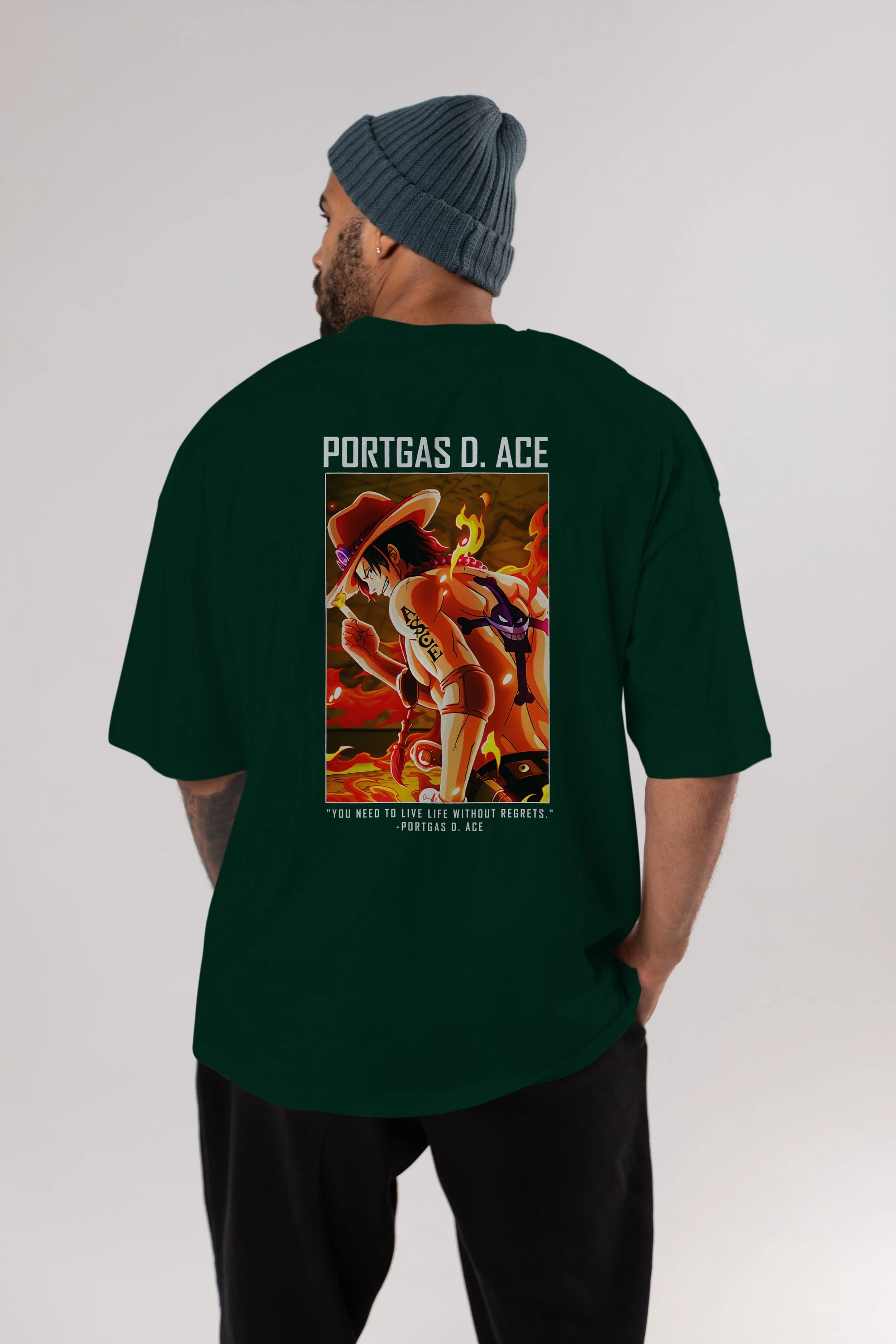 Portgas D. Ace Anime Arka Baskılı Oversize t-shirt Erkek Kadın Unisex %100 pamuk tişort