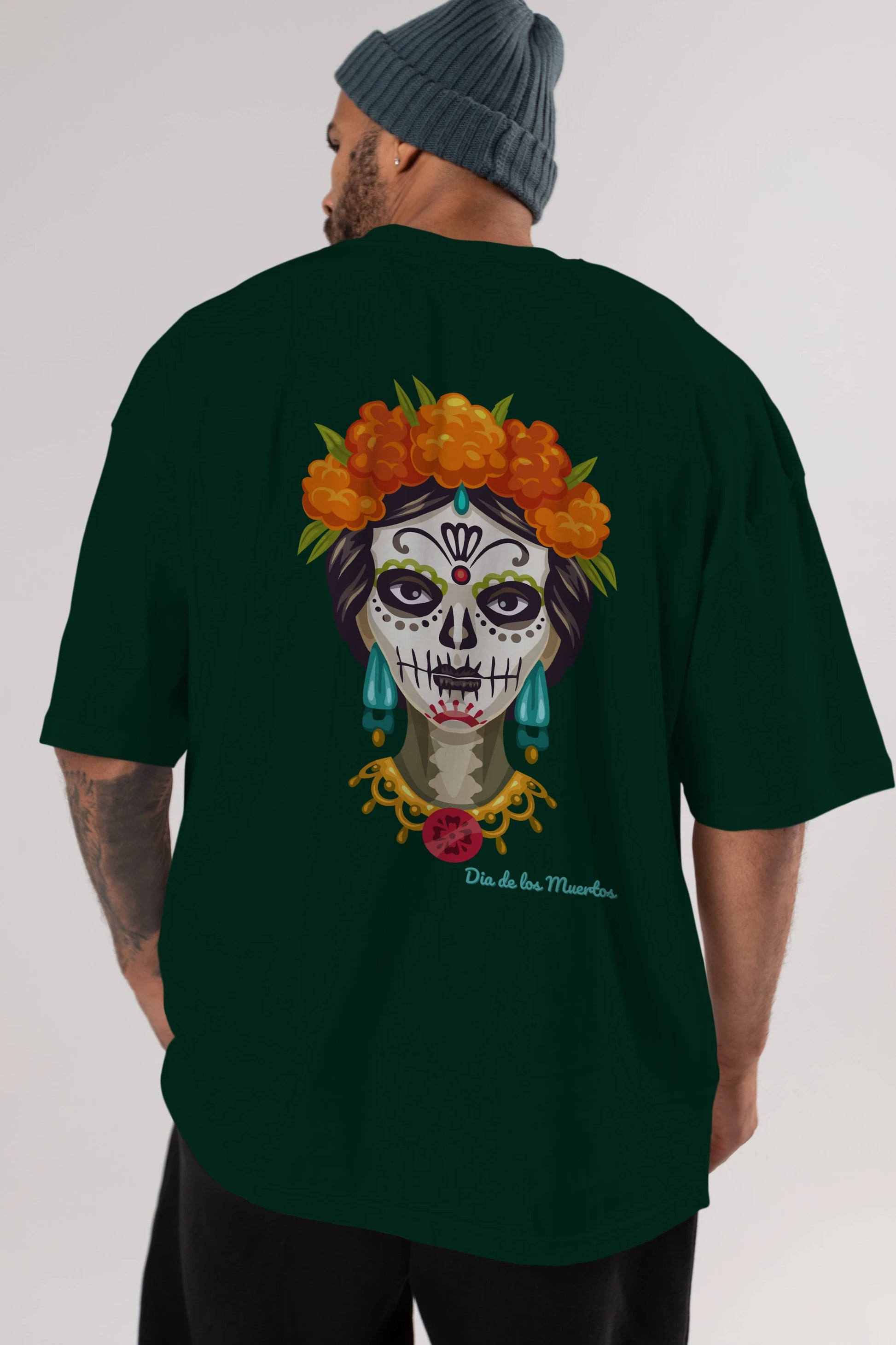 Dia de los Muertos 2 Arka Baskılı Oversize t-shirt Erkek Kadın Unisex