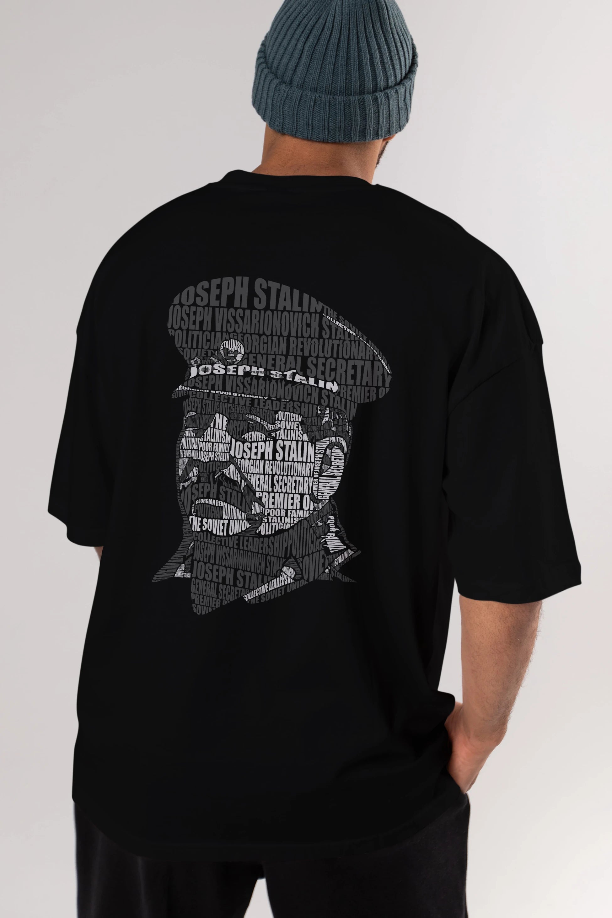 Joseph Stalin Calligram Arka Baskılı Oversize t-shirt %100 pamuk Erkek Kadın Unisex
