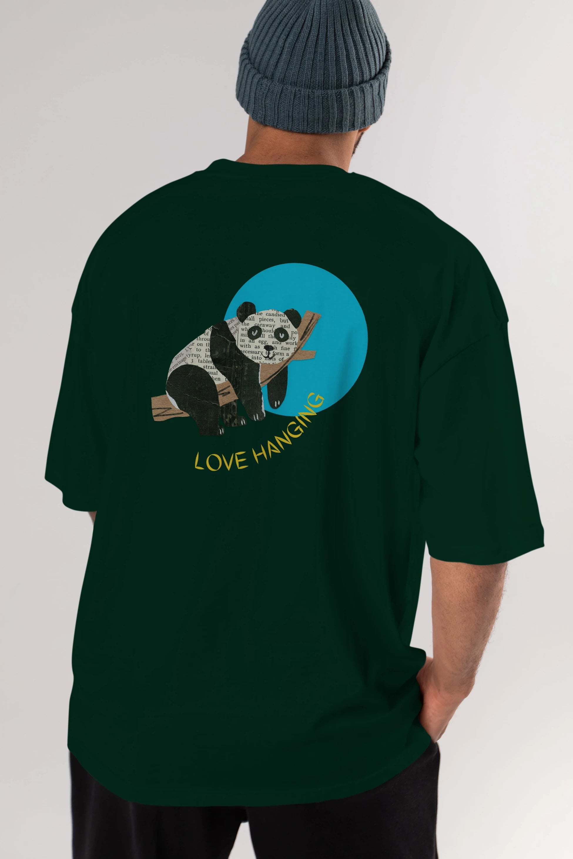Panda Love Hanging Arka Baskılı Oversize t-shirt Erkek Kadın Unisex