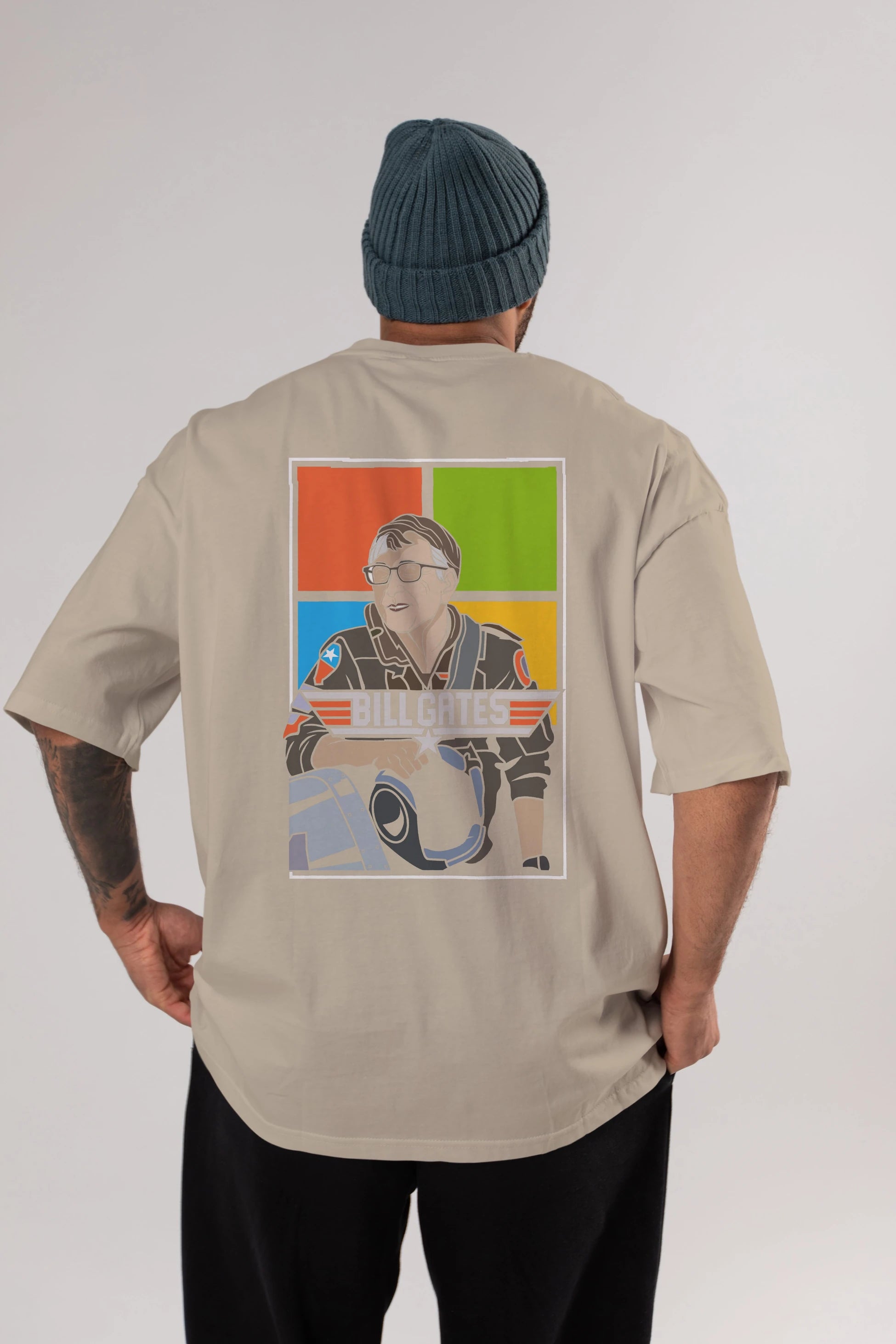 Bill Gates Top Gun Arka Baskılı Oversize t-shirt Erkek Kadın Unisex %100 Pamuk tişort