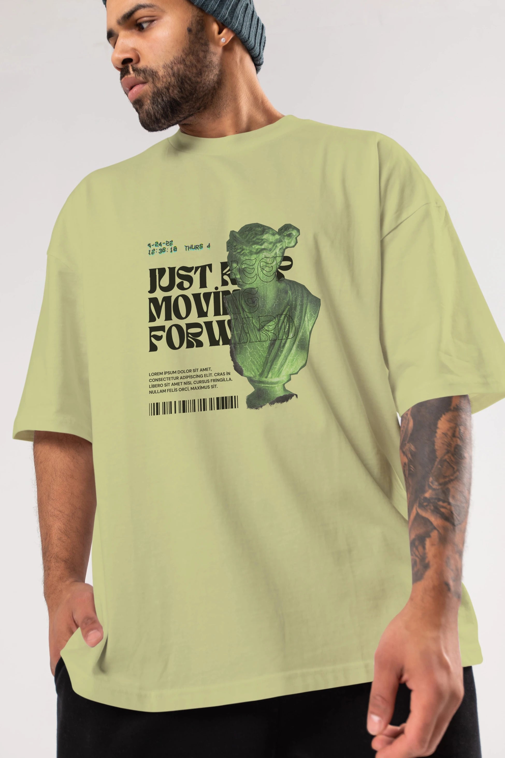 Just Keep Moving Forward Yazılı Ön Baskılı Oversize t-shirt Erkek Kadın Unisex