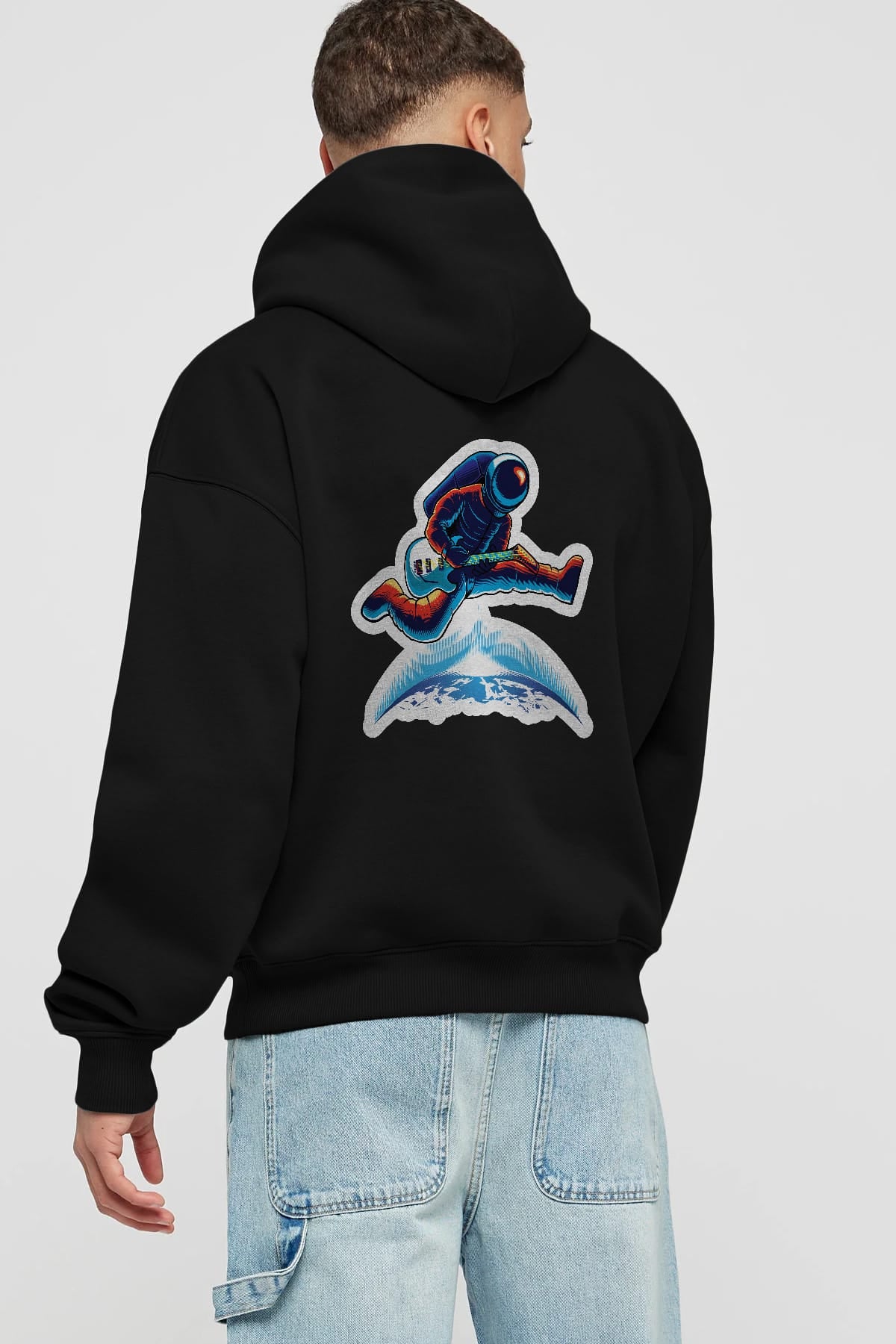 Astroguitar Sticker Arka Baskılı Hoodie Oversize Kapüşonlu Sweatshirt Erkek Kadın Unisex