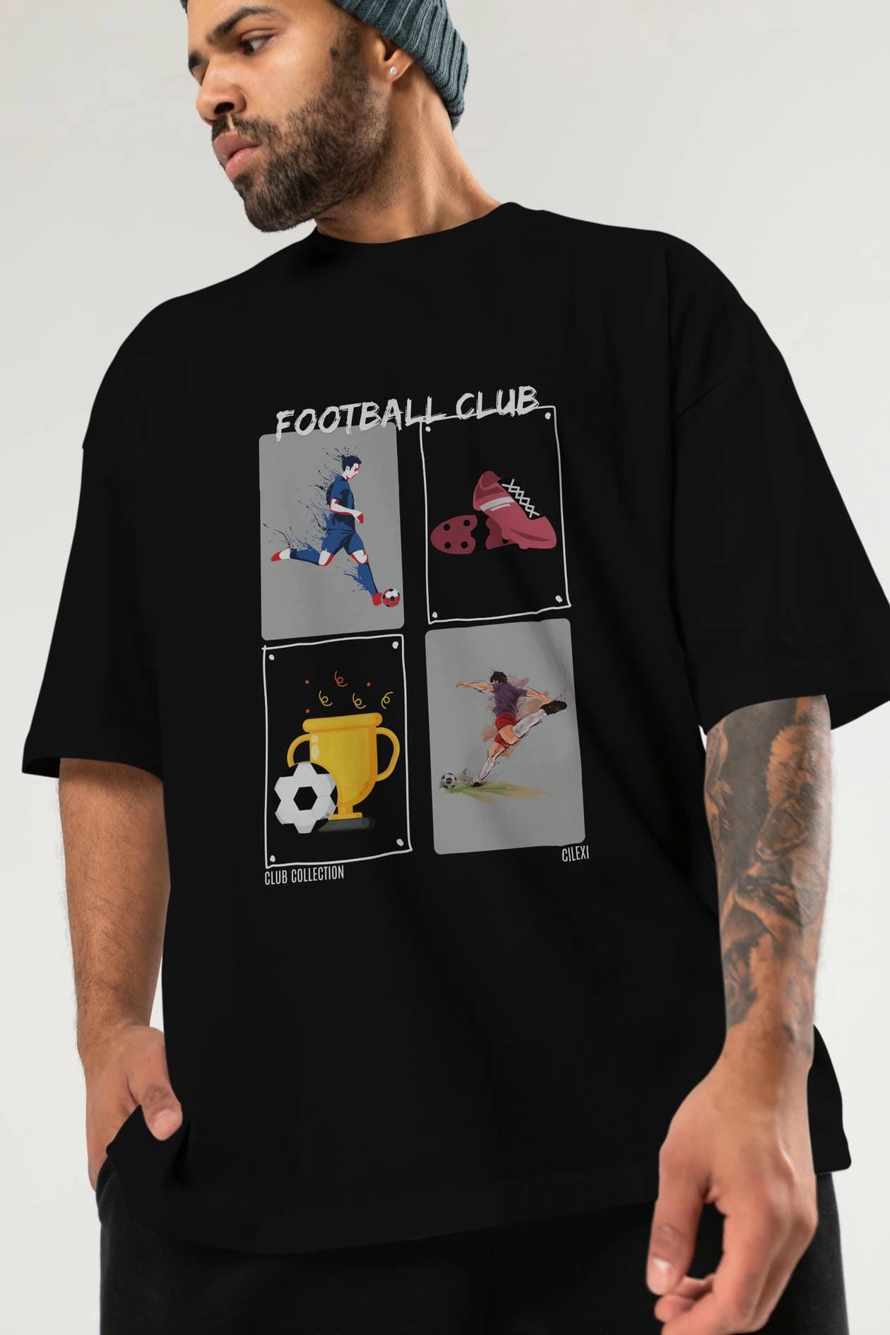 Football Club ön Baskılı Oversize t-shirt Erkek Kadın %100 Pamuk Bisiklet Yaka tişort