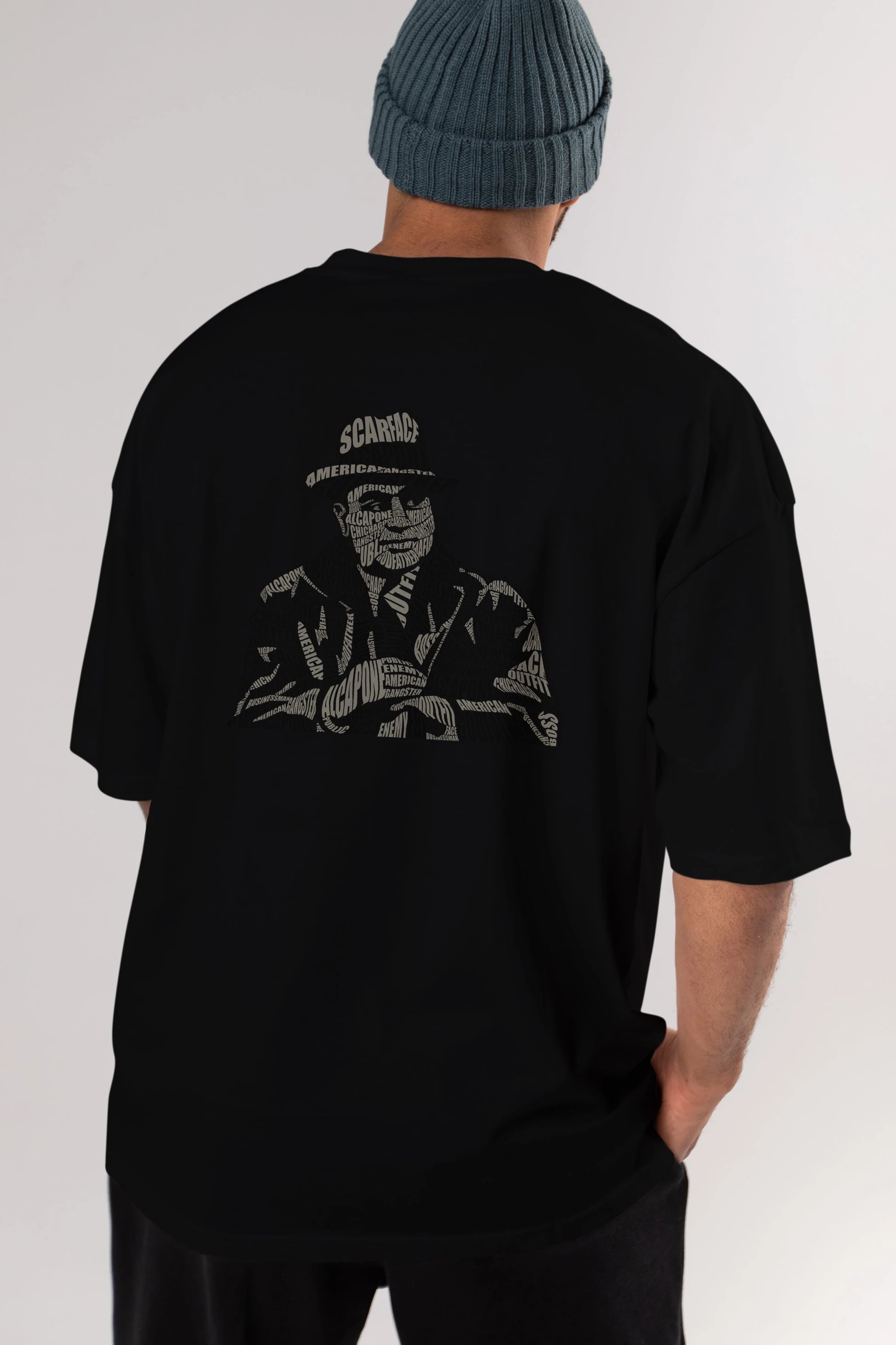 Al Capone Calligram Arka Baskılı Oversize t-shirt %100 pamuk Erkek Kadın Unisex