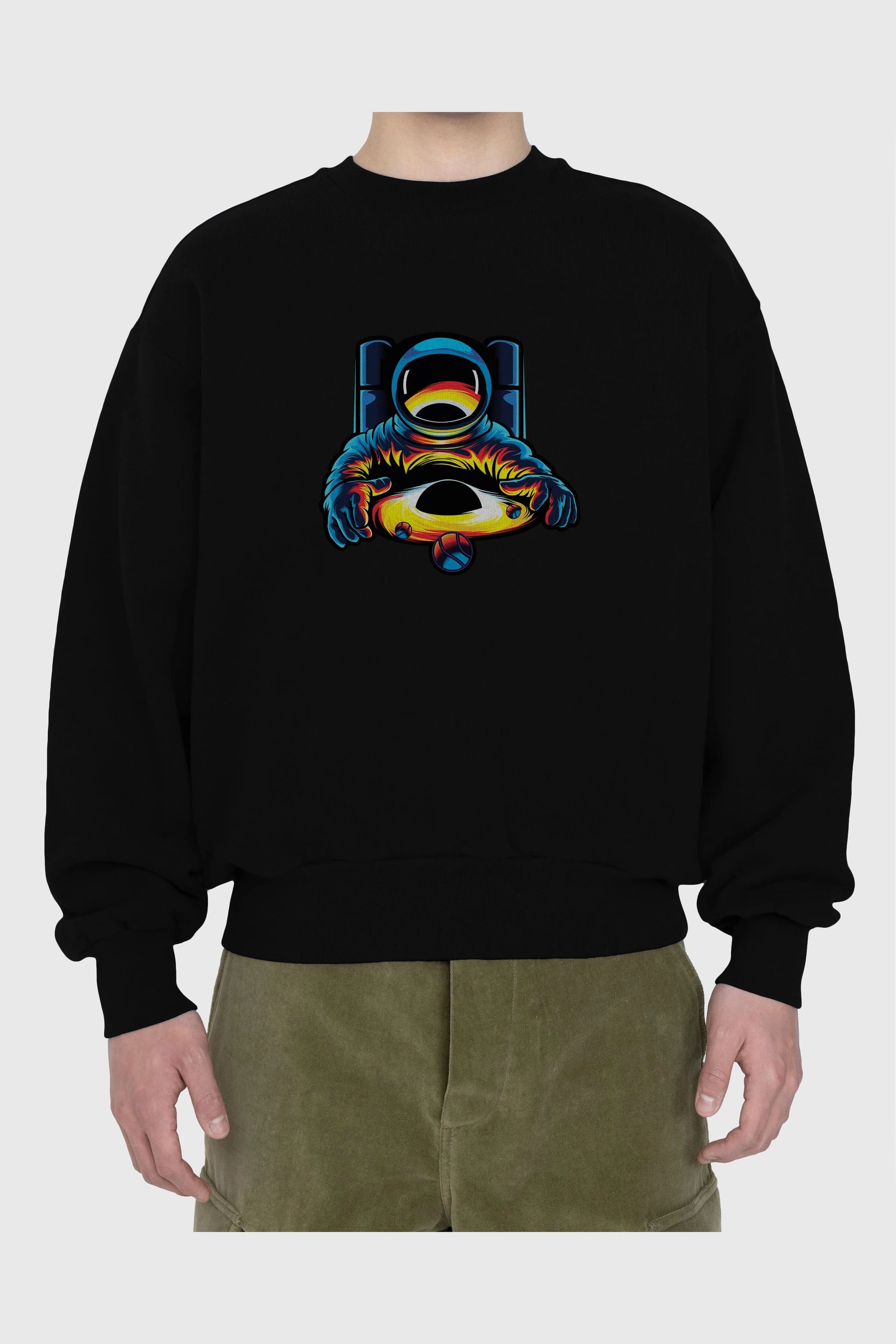 Astronaut & Black Hole Ön Baskılı Oversize Sweatshirt Erkek Kadın Unisex