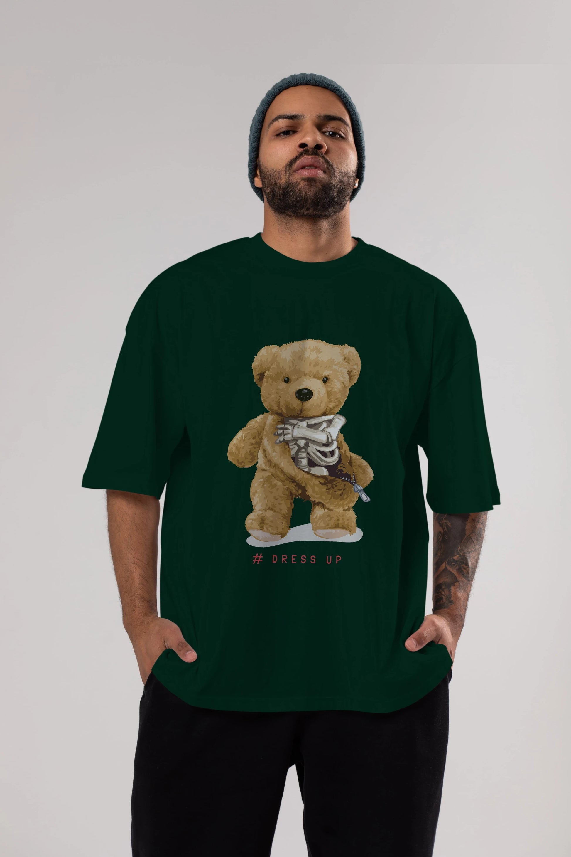 Teddy Bear Dress Up Ön Baskılı Oversize t-shirt Erkek Kadın Unisex %100 Pamuk