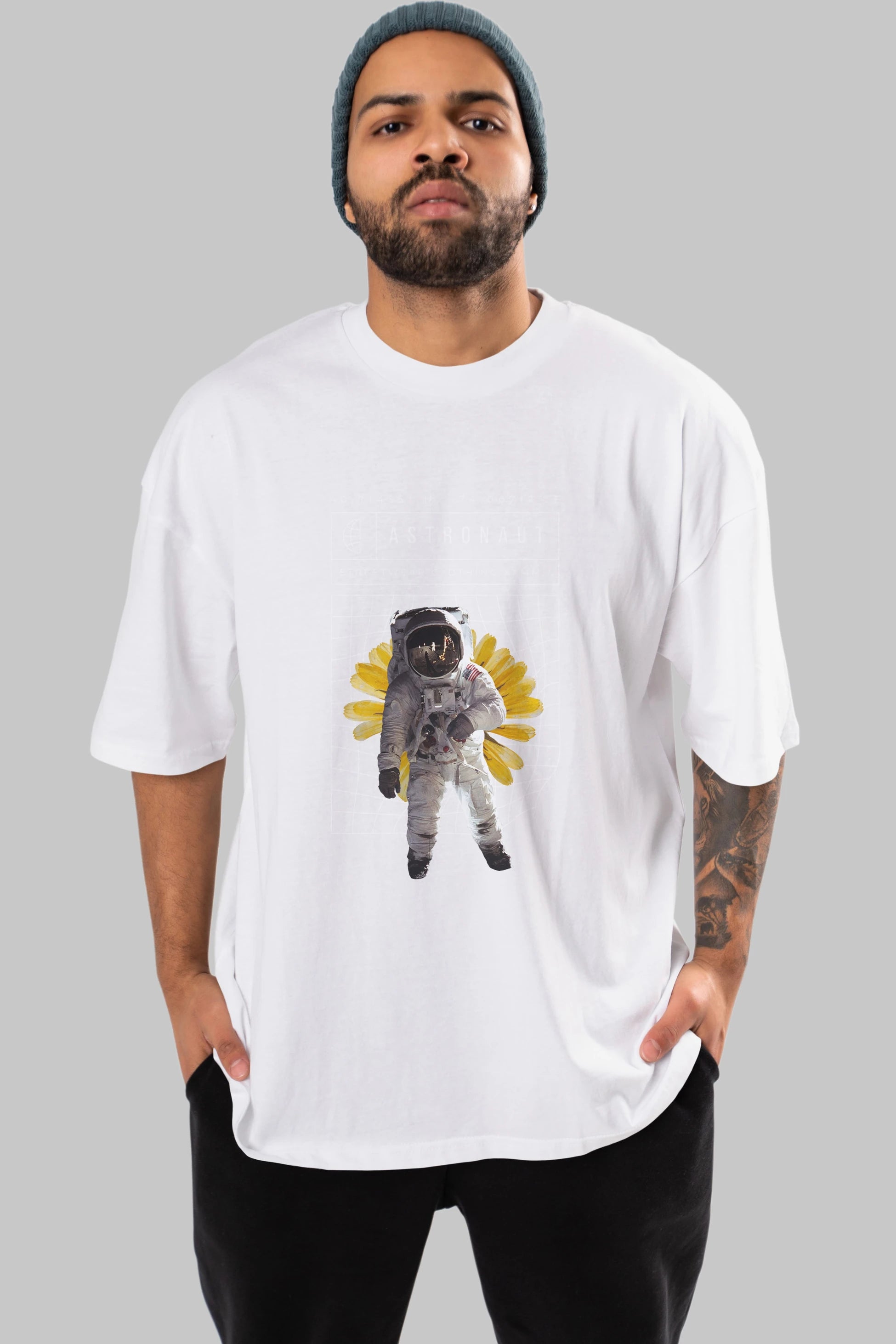 Astronaut Streetwear Ön Baskılı Oversize t-shirt Erkek Kadın Unisex