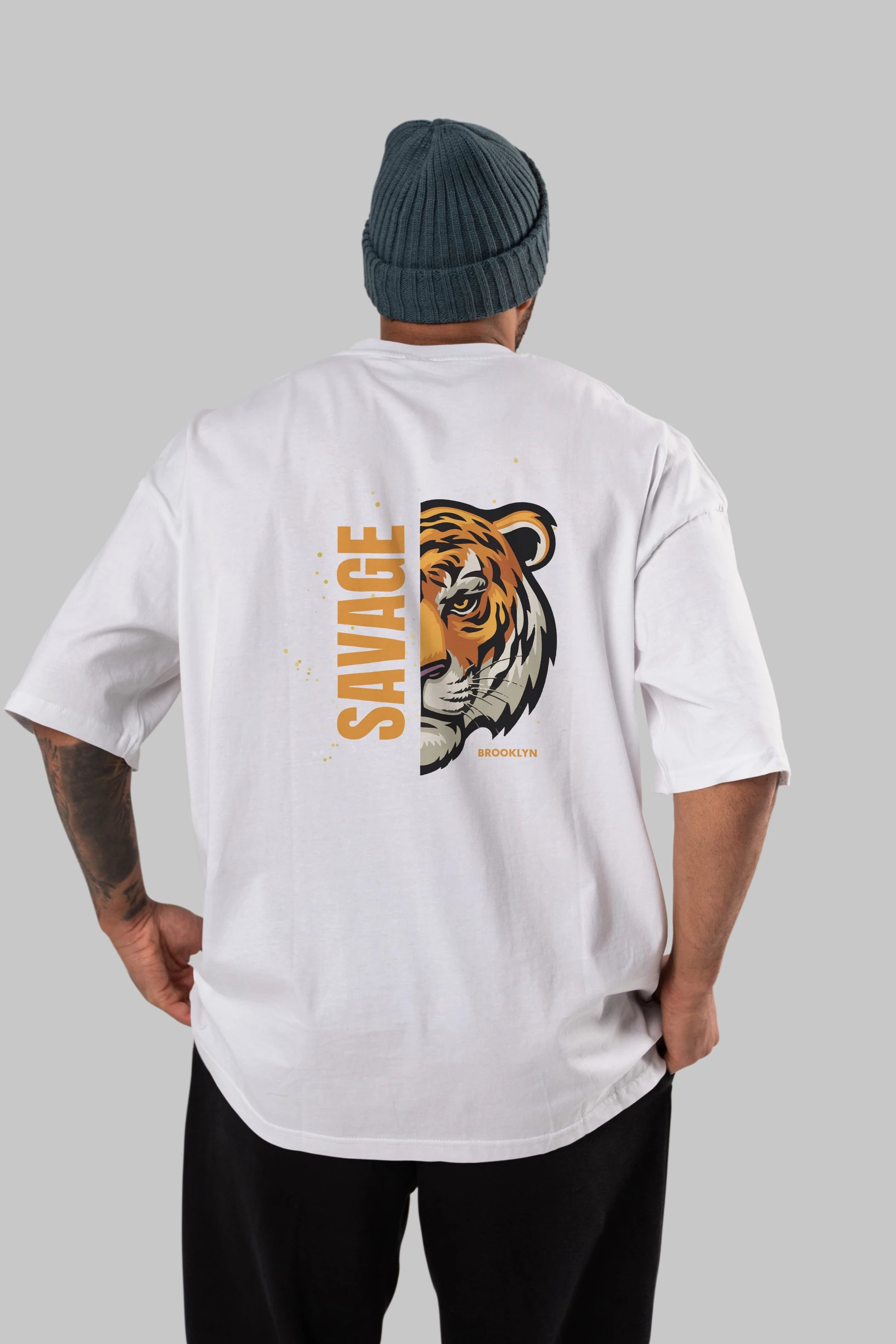 Savage Brooklyn Yazılı Arka Baskılı Oversize t-shirt Erkek Kadın Unisex