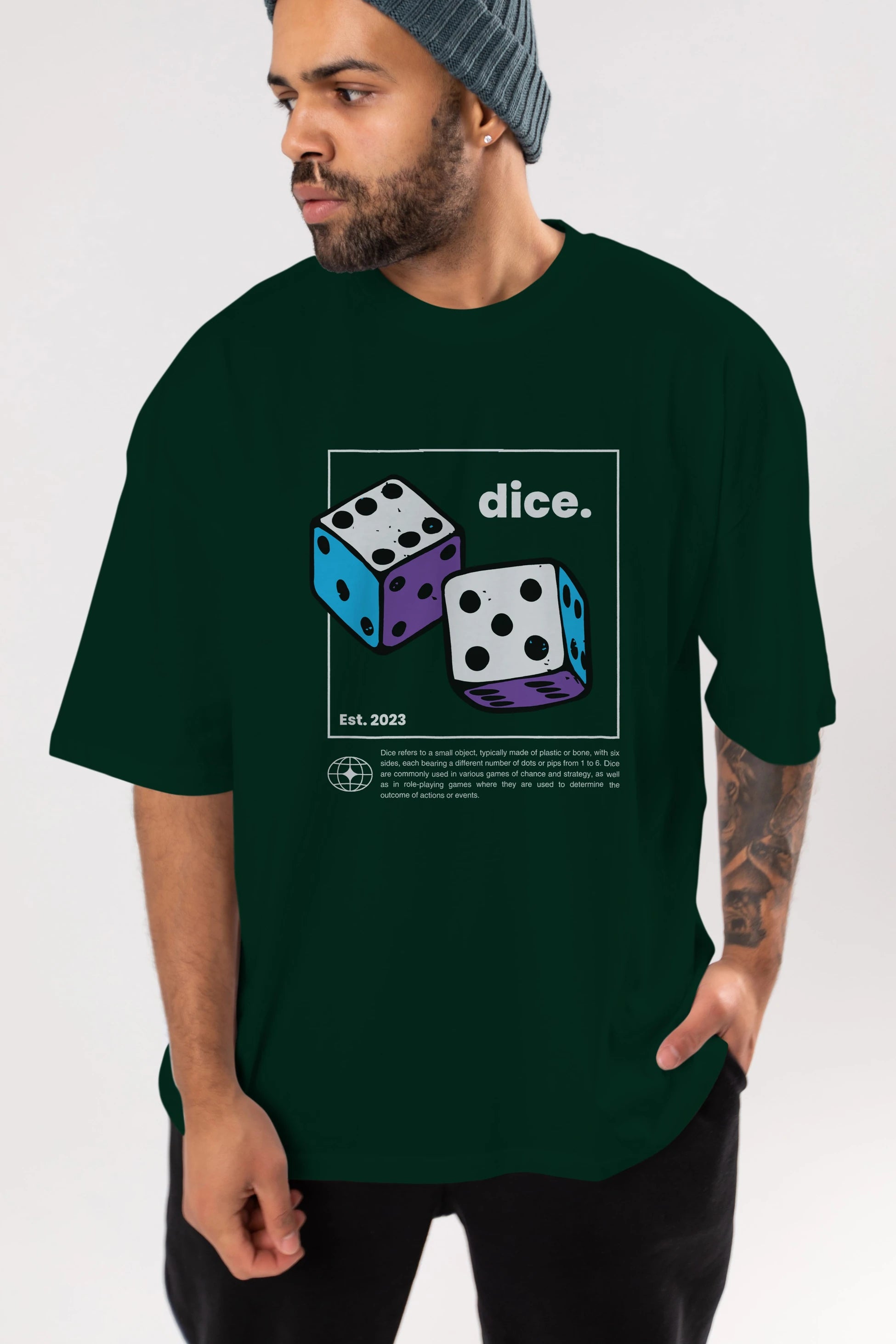 Dice Yazılı Ön Baskılı Oversize t-shirt Erkek Kadın Unisex