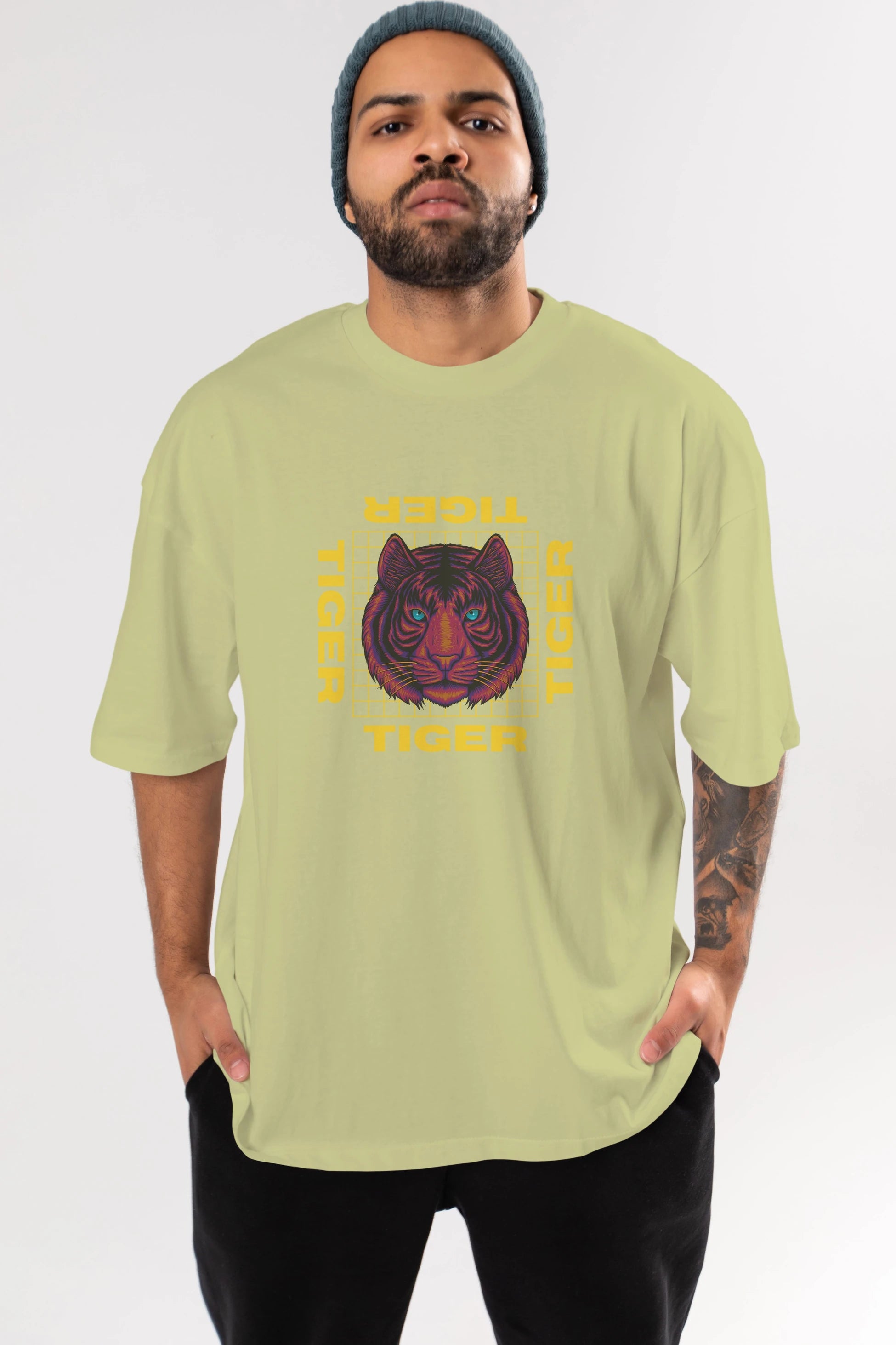 Tiger Yazılı Streetwear Ön Baskılı Oversize t-shirt Erkek Kadın Unisex