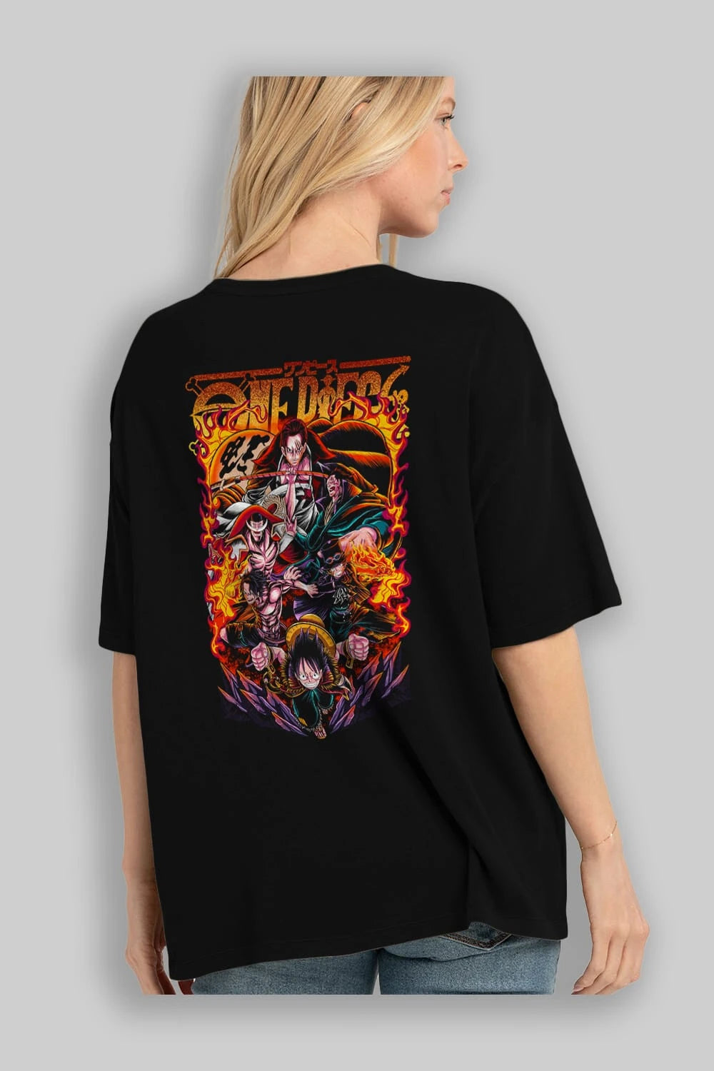 ONE PIECE (3) Anime Arka Baskılı Oversize t-shirt Erkek Kadın Unisex