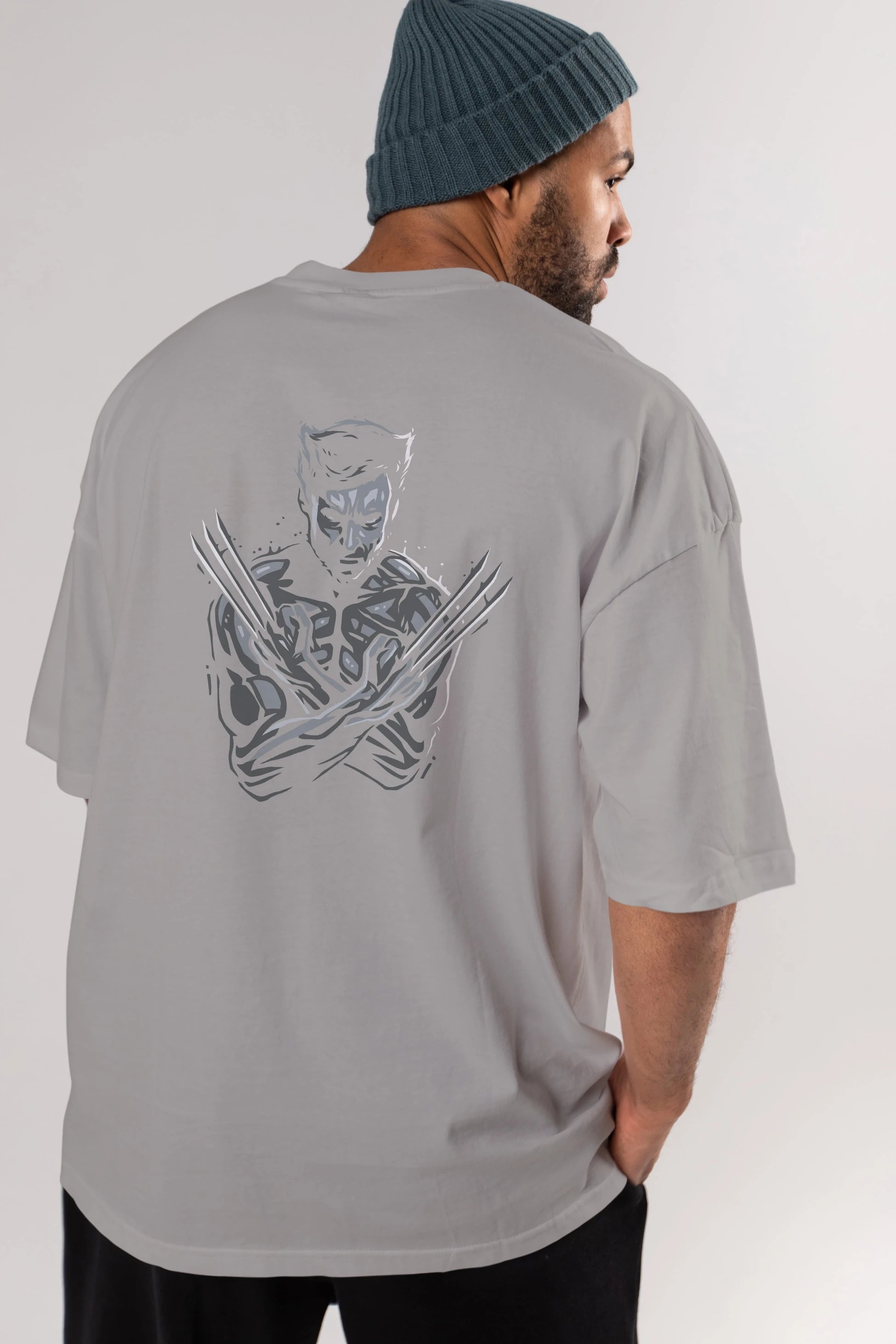Wolverine Arka Baskılı Oversize t-shirt Erkek Kadın Unisex %100 Pamuk Bisiklet Yaka tişort
