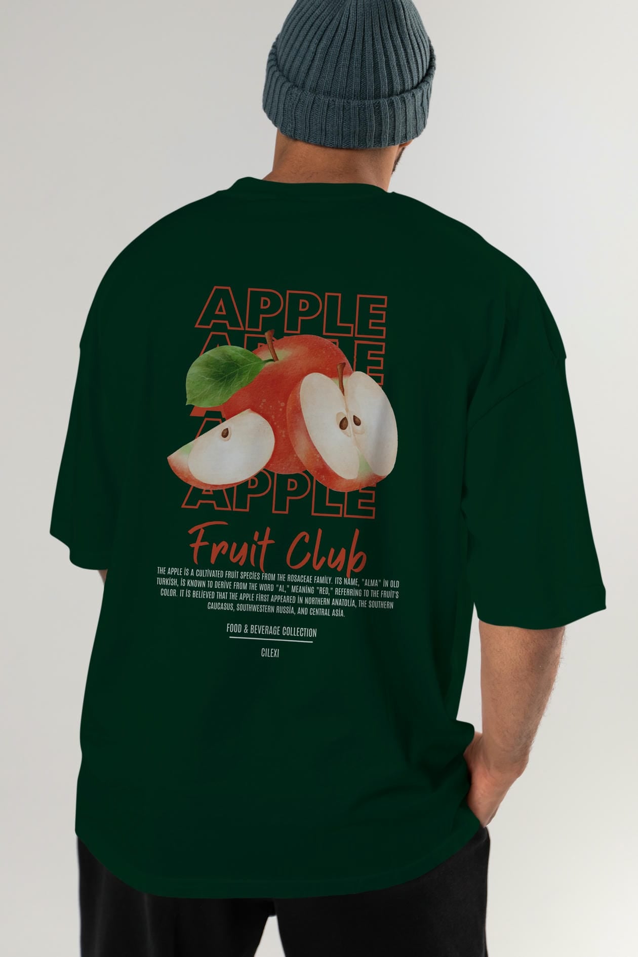 Apple Arka Baskılı Oversize t-shirt Erkek Kadın Pamuk Bisiklet Yaka tişort