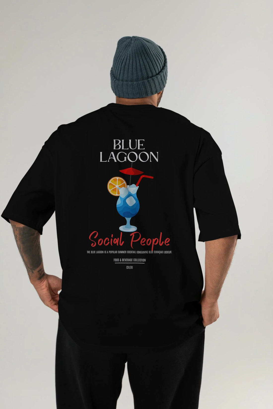 Blue Lagoon Kokteyl Serisi Baskılı Oversize t-shirt Erkek Kadın Unisex %100 Pamuk Bisiklet Yaka tişort