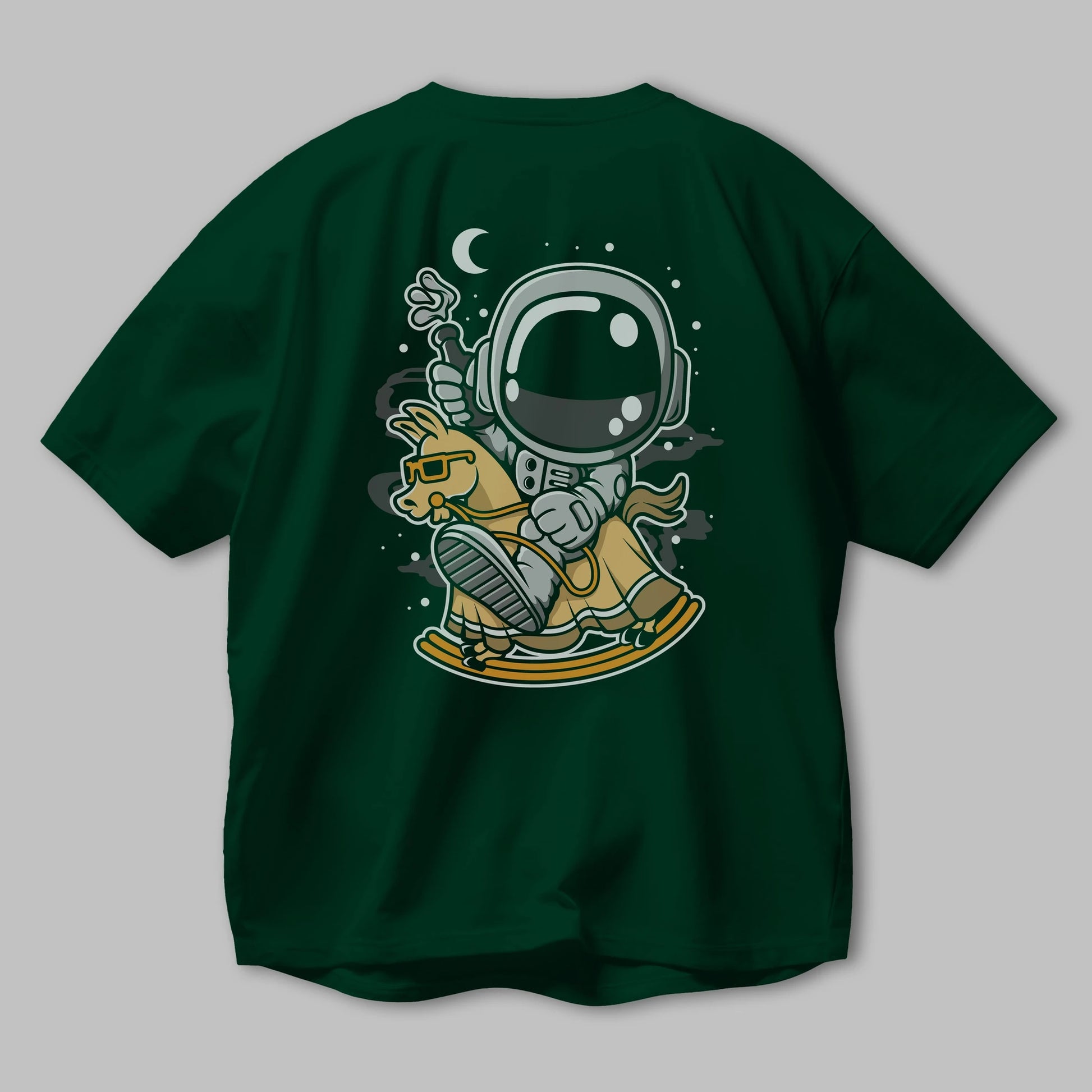 Astronaut RidingToy Horse Arka Baskılı Oversize t-shirt Erkek Kadın Unisex