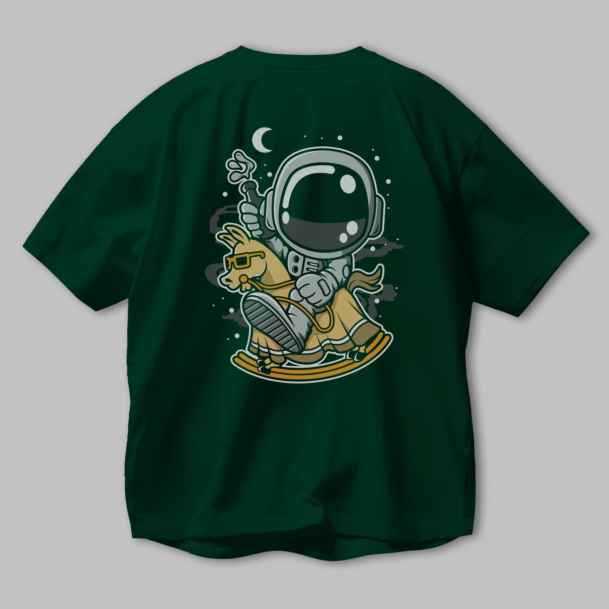 Astronaut RidingToy Horse Arka Baskılı Oversize t-shirt Erkek Kadın Unisex
