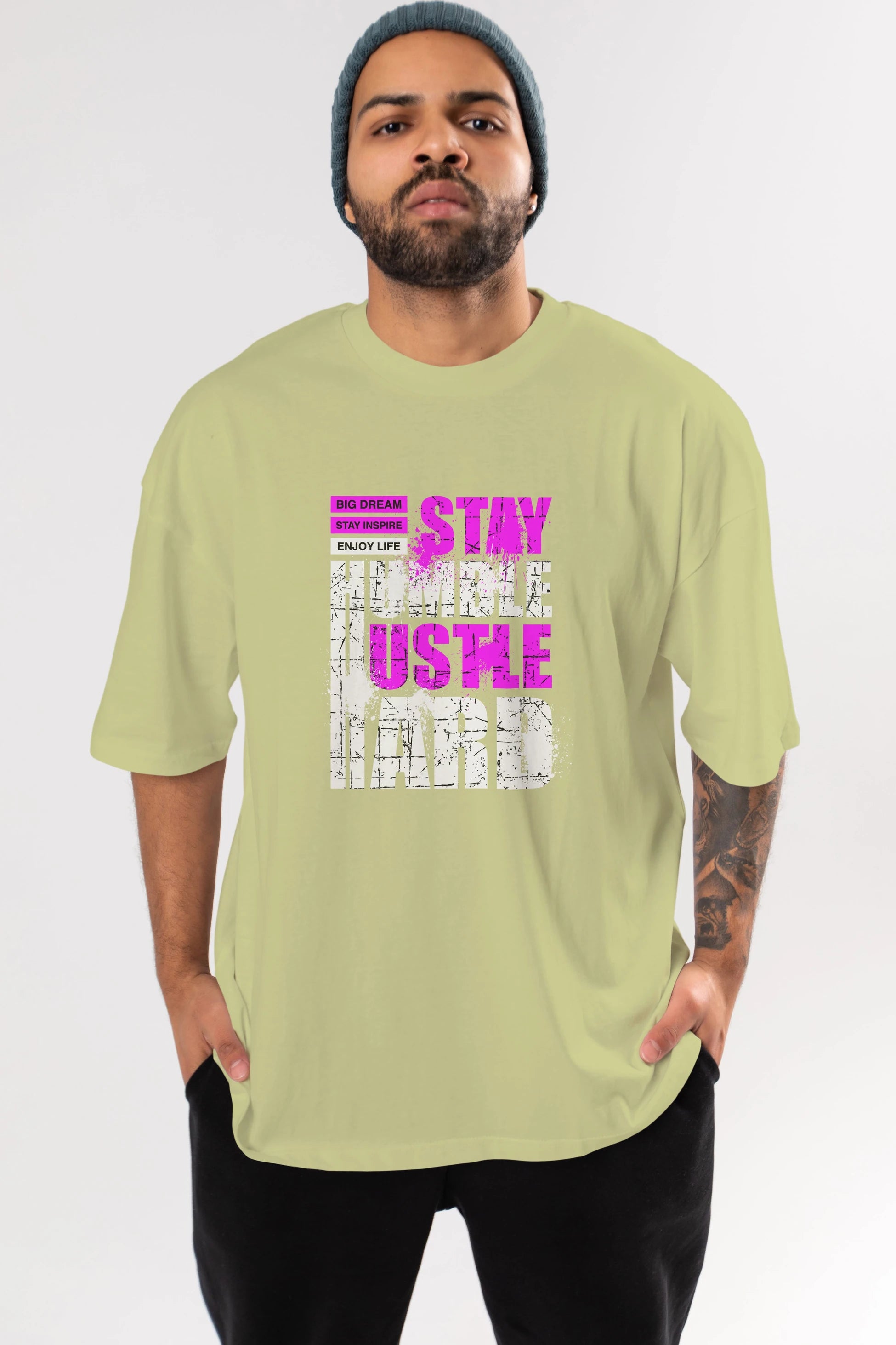 Stay Hustle Ön Baskılı Oversize t-shirt Erkek Kadın Unisex