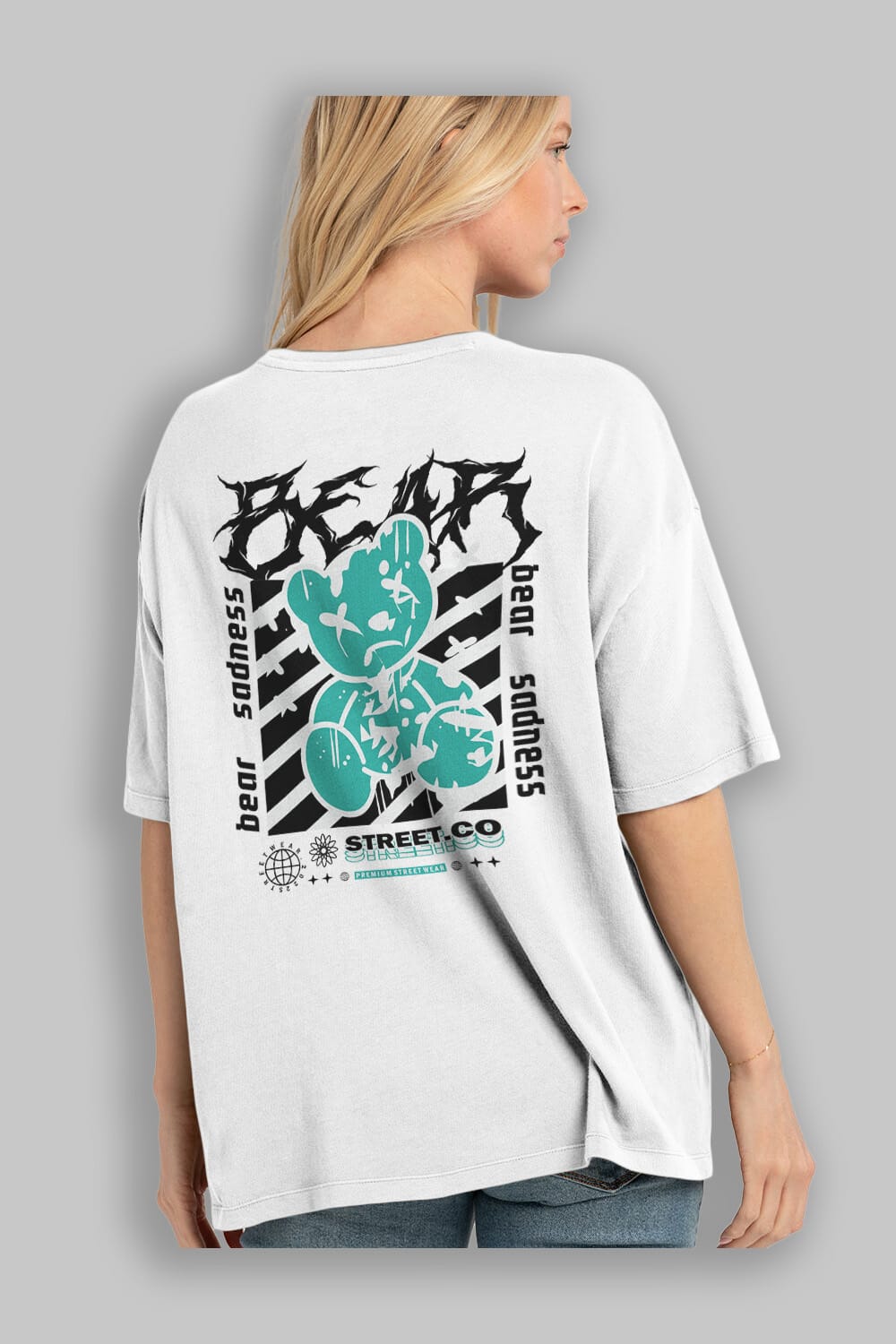 Bear Sadness Arka Baskılı Oversize t-shirt Erkek Kadın Unisex