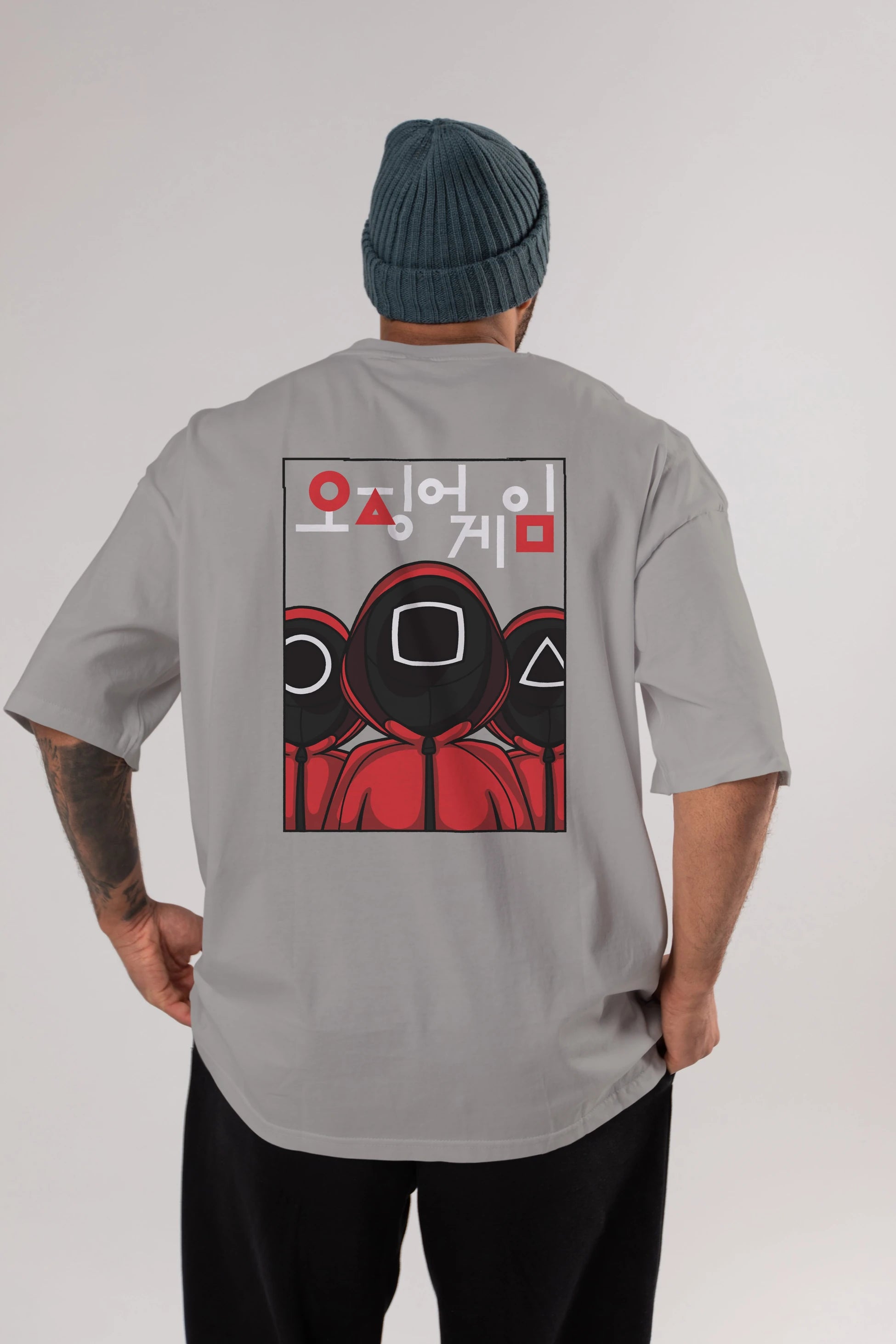 Squid Game (7) Arka Baskılı Oversize t-shirt Erkek Kadın Unisex %100 Pamuk Bisiklet Yaka tişort