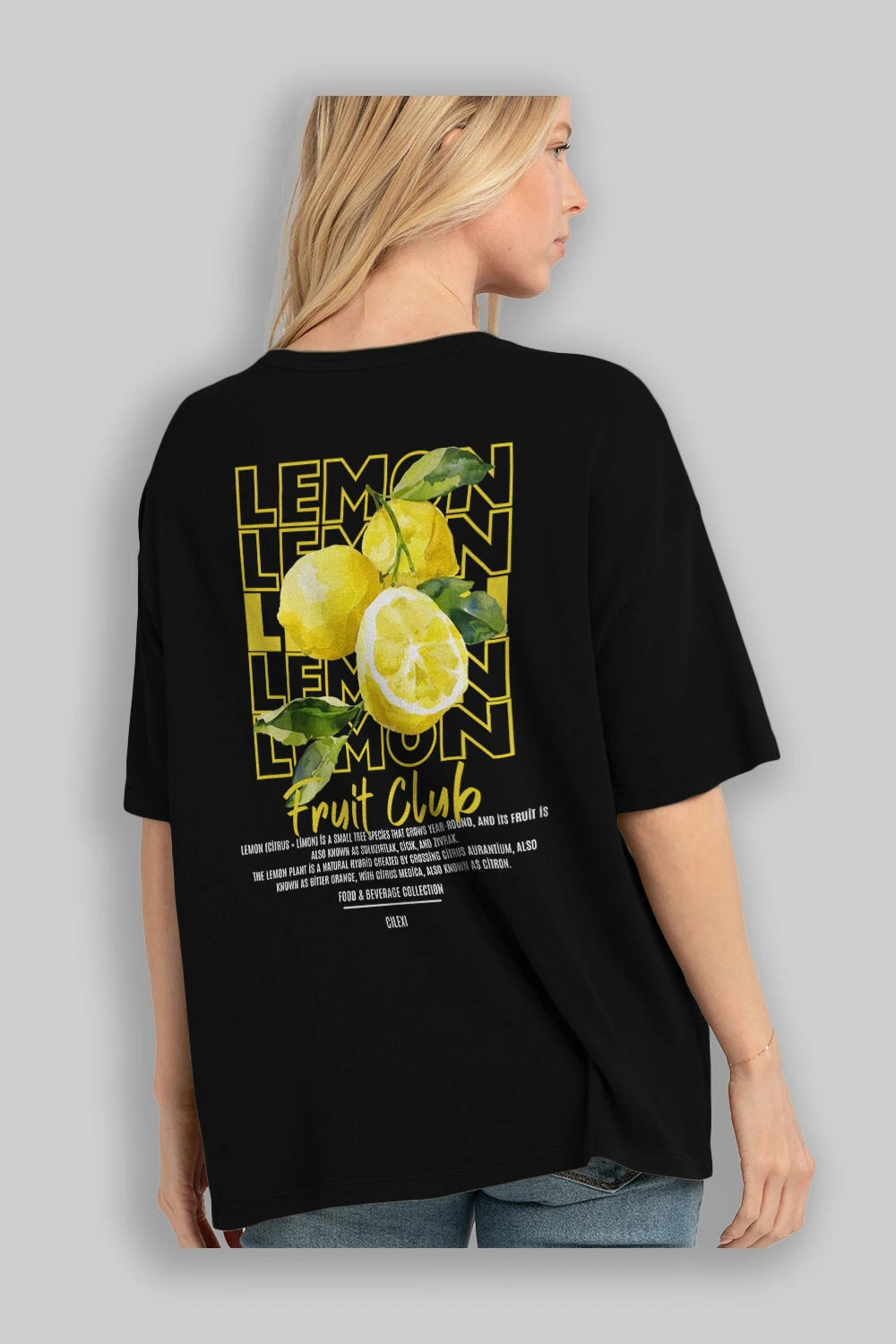 Lemon Arka Baskılı Oversize t-shirt Erkek Kadın Pamuk Bisiklet Yaka tişort