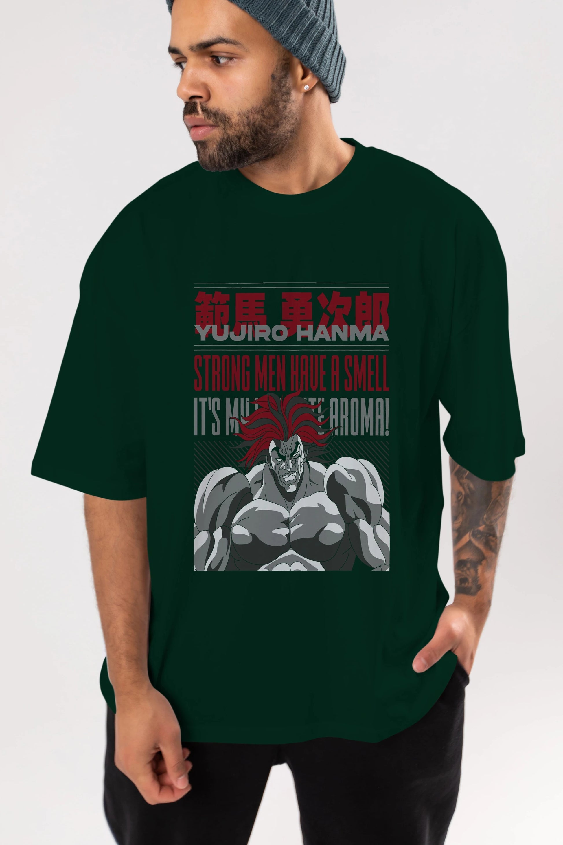 YUJIRO HANMA Anime Ön Baskılı Oversize t-shirt %100 pamuk Erkek Kadın Unisex