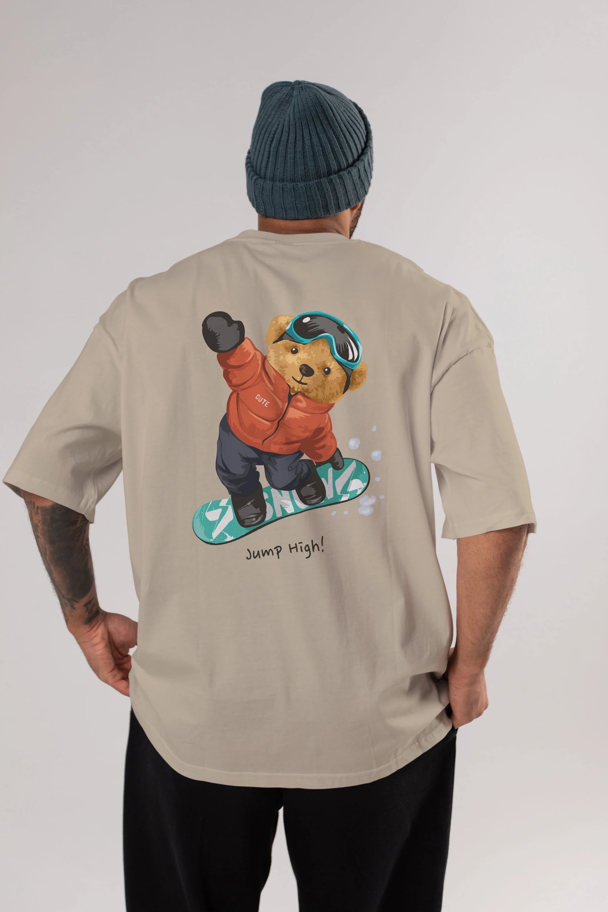 Teddy Bear Jump High Arka Baskılı Oversize t-shirt Erkek Kadın Unisex %100 Pamuk