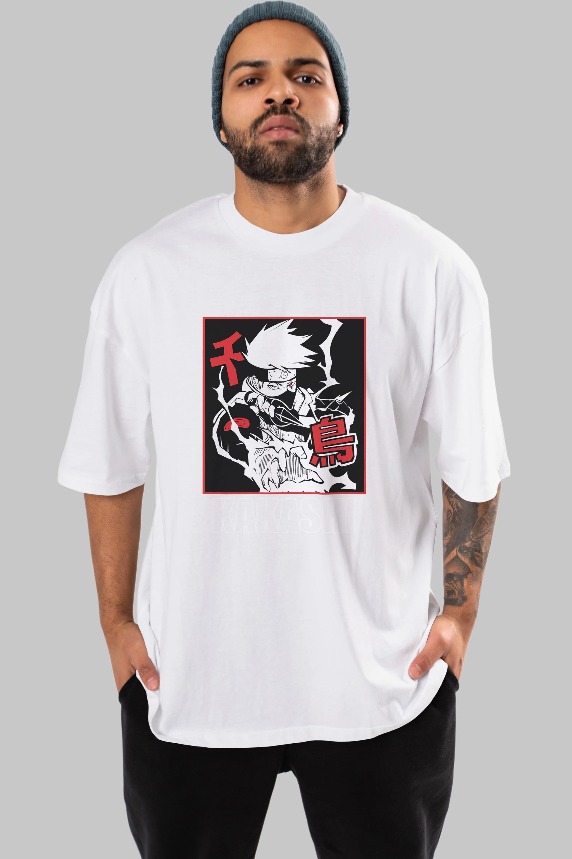 KAKASHI HATAKE NARUTO Anime Ön Baskılı Oversize t-shirt %100 pamuk Erkek Kadın Unisex