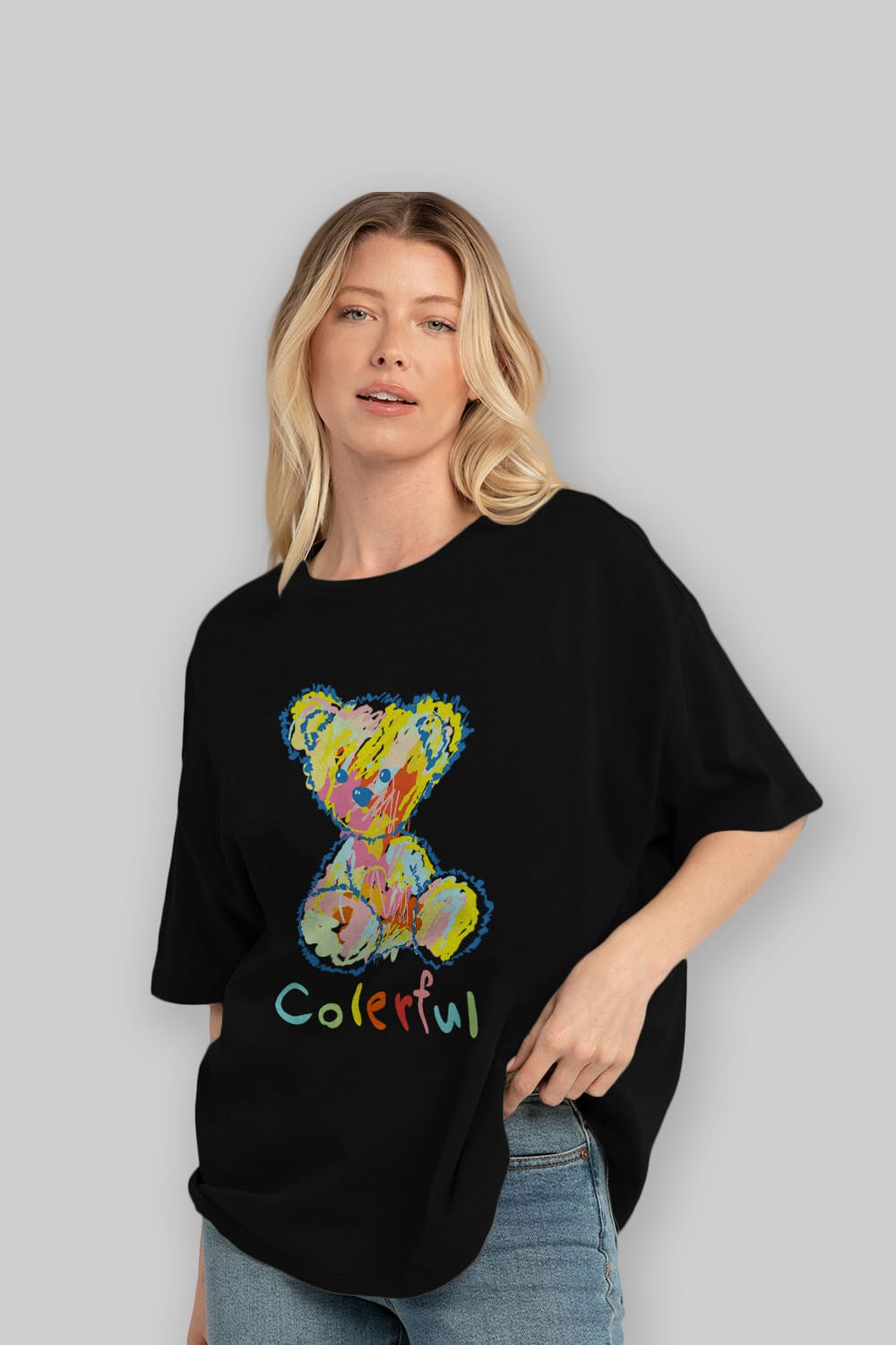 Colerful Bear Ön Baskılı Oversize t-shirt Erkek Kadın Unisex