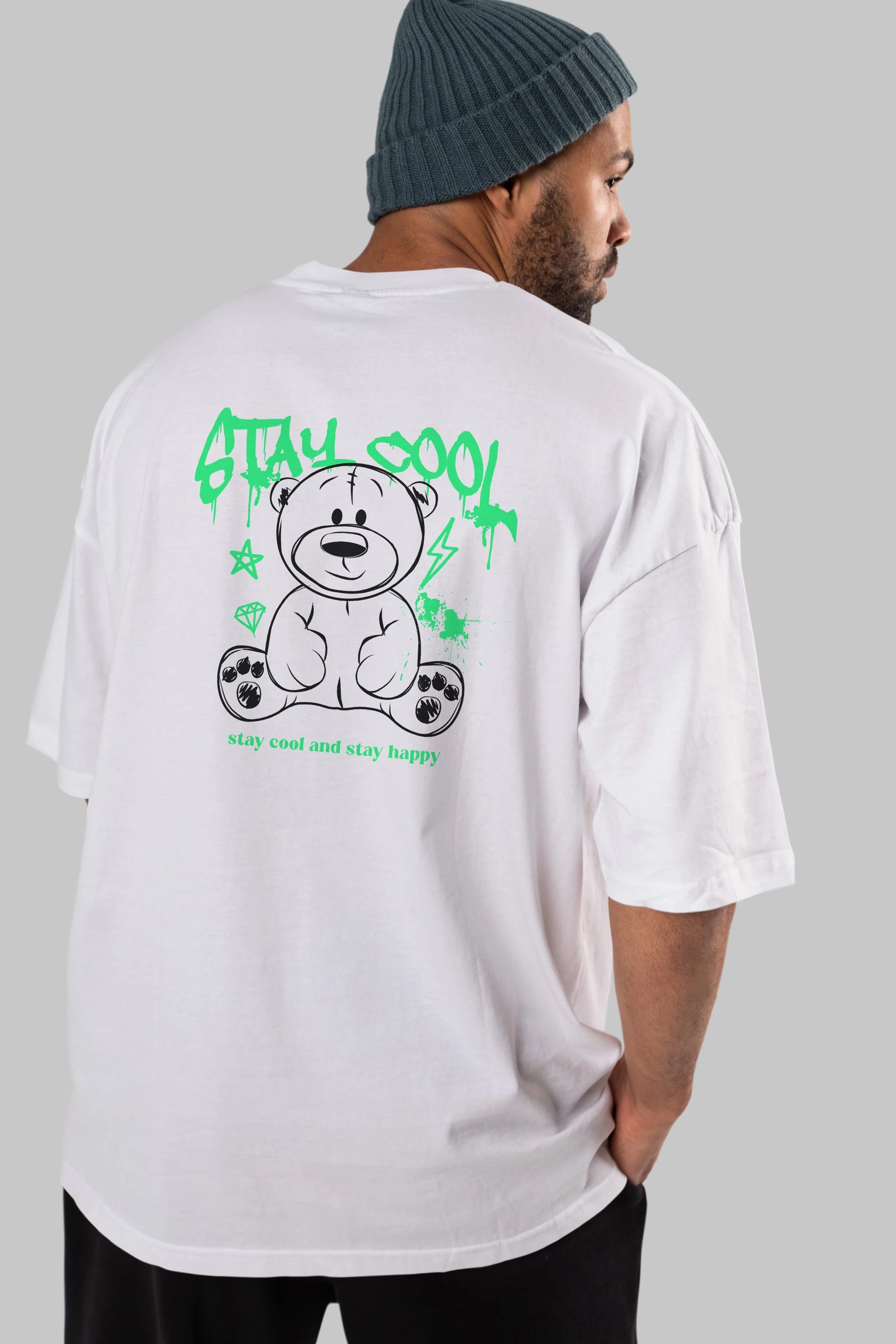 Teddy Bear Stay Cool Arka Baskılı Oversize t-shirt Erkek Kadın Unisex