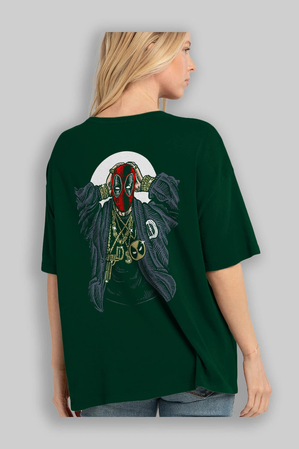 Deadpool Gangsta Arka Baskılı Oversize t-shirt Erkek Kadın Unisex %100 Pamuk