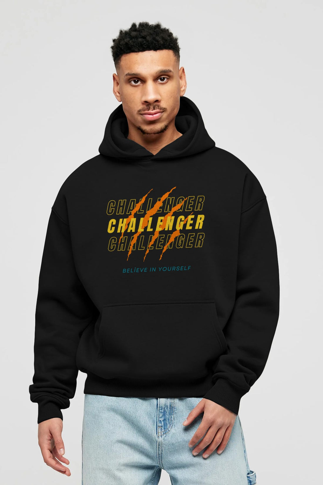 Challenger Yazılı Ön Baskılı Oversize Hoodie Kapüşonlu Sweatshirt Erkek Kadın Unisex