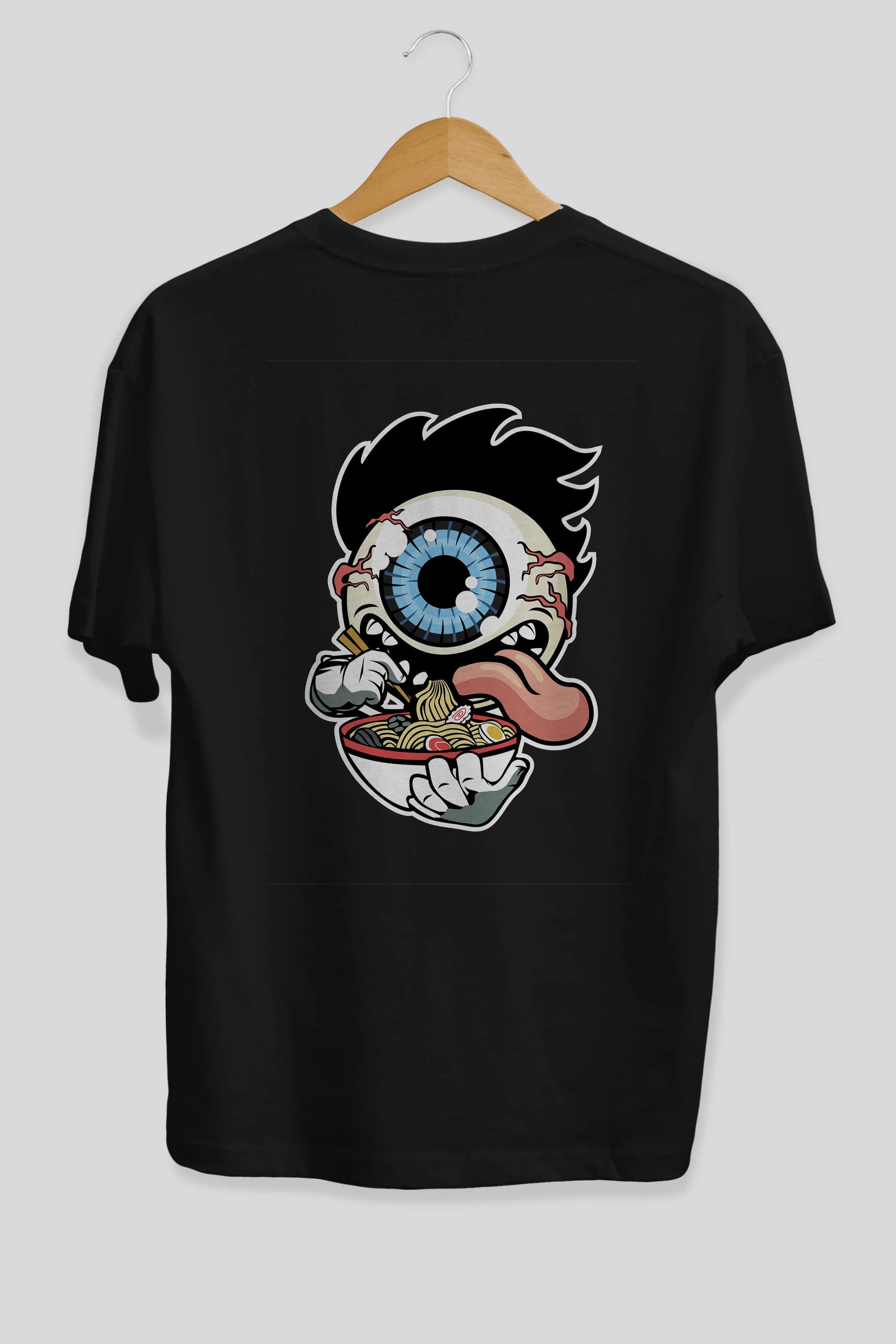 Eyeball Ramen Arka Baskılı Oversize t-shirt Erkek Kadın Unisex %100 Pamuk tişort