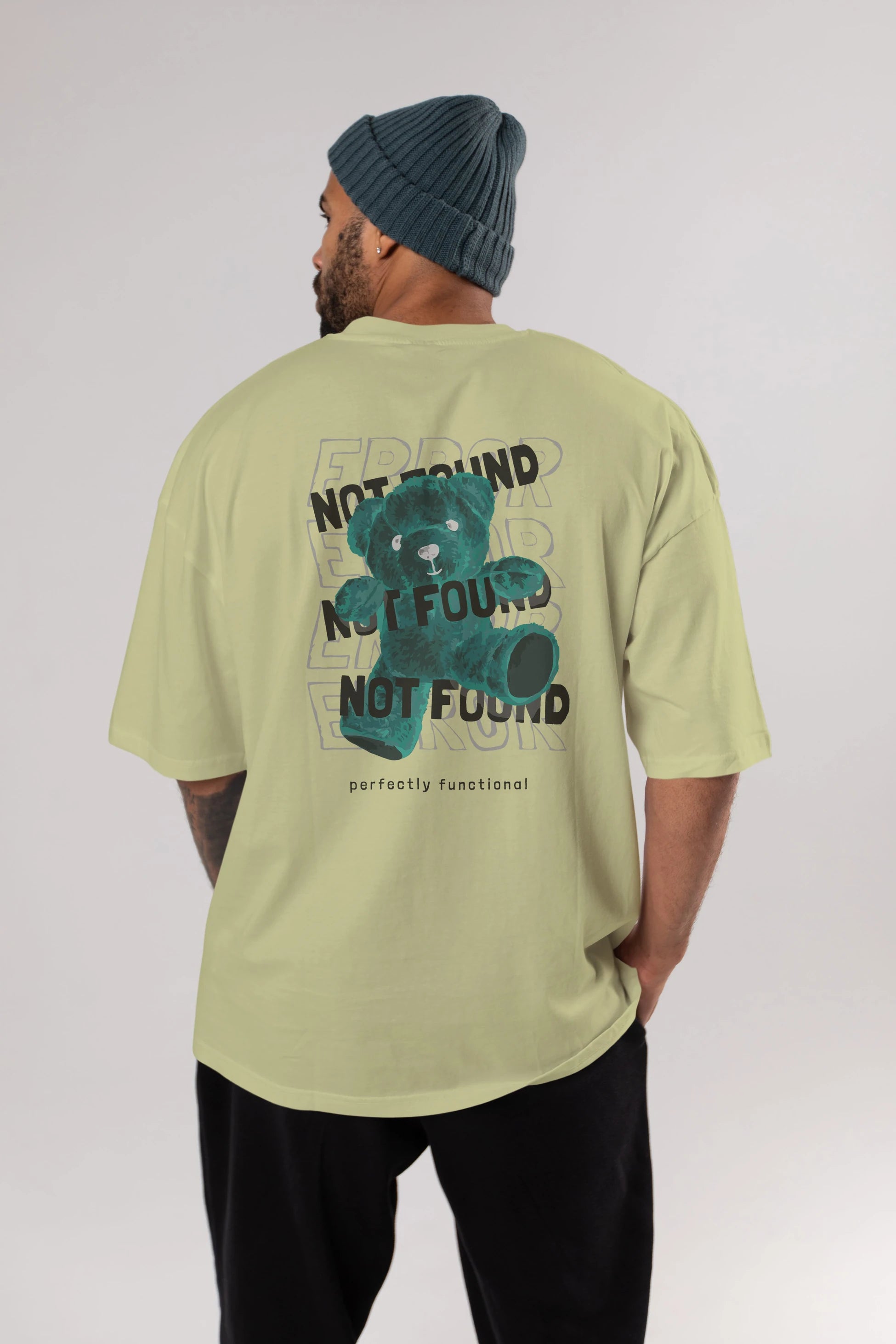 Error Not Found Bear Arka Baskılı Oversize t-shirt Erkek Kadın Unisex