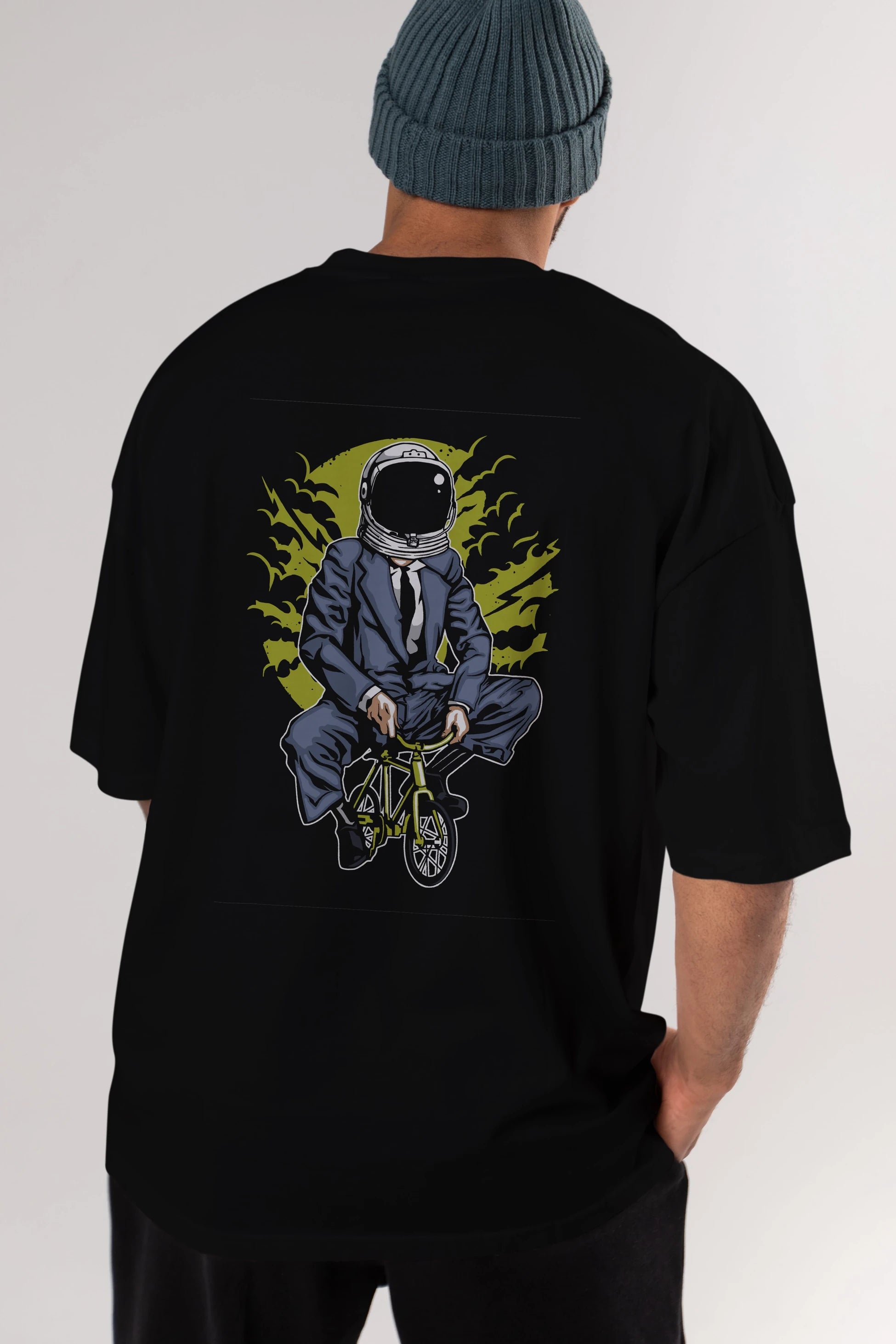 Bike To The Moon Arka Baskılı Oversize t-shirt Erkek Kadın Unisex %100 Pamuk