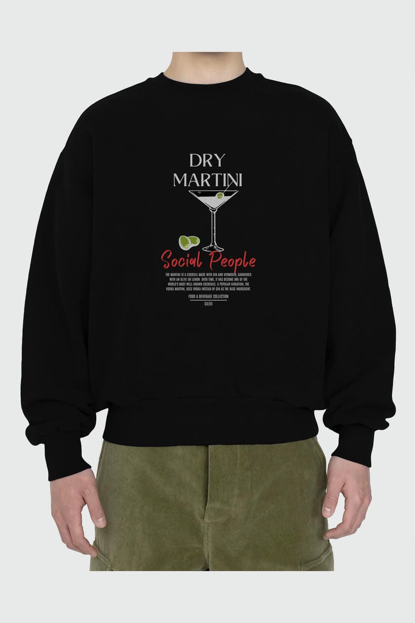 Dry Martini ön Baskılı Oversize Sweatshirt Erkek Kadın Unisex