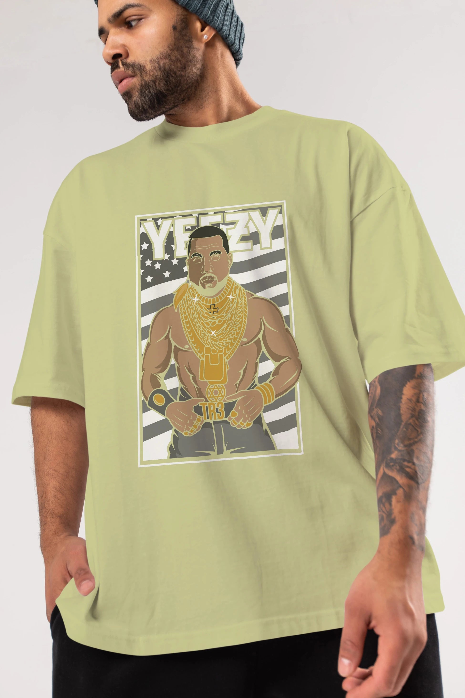 Mr.T Ön Baskılı Oversize t-shirt Erkek Kadın Unisex %100 Pamuk tişort