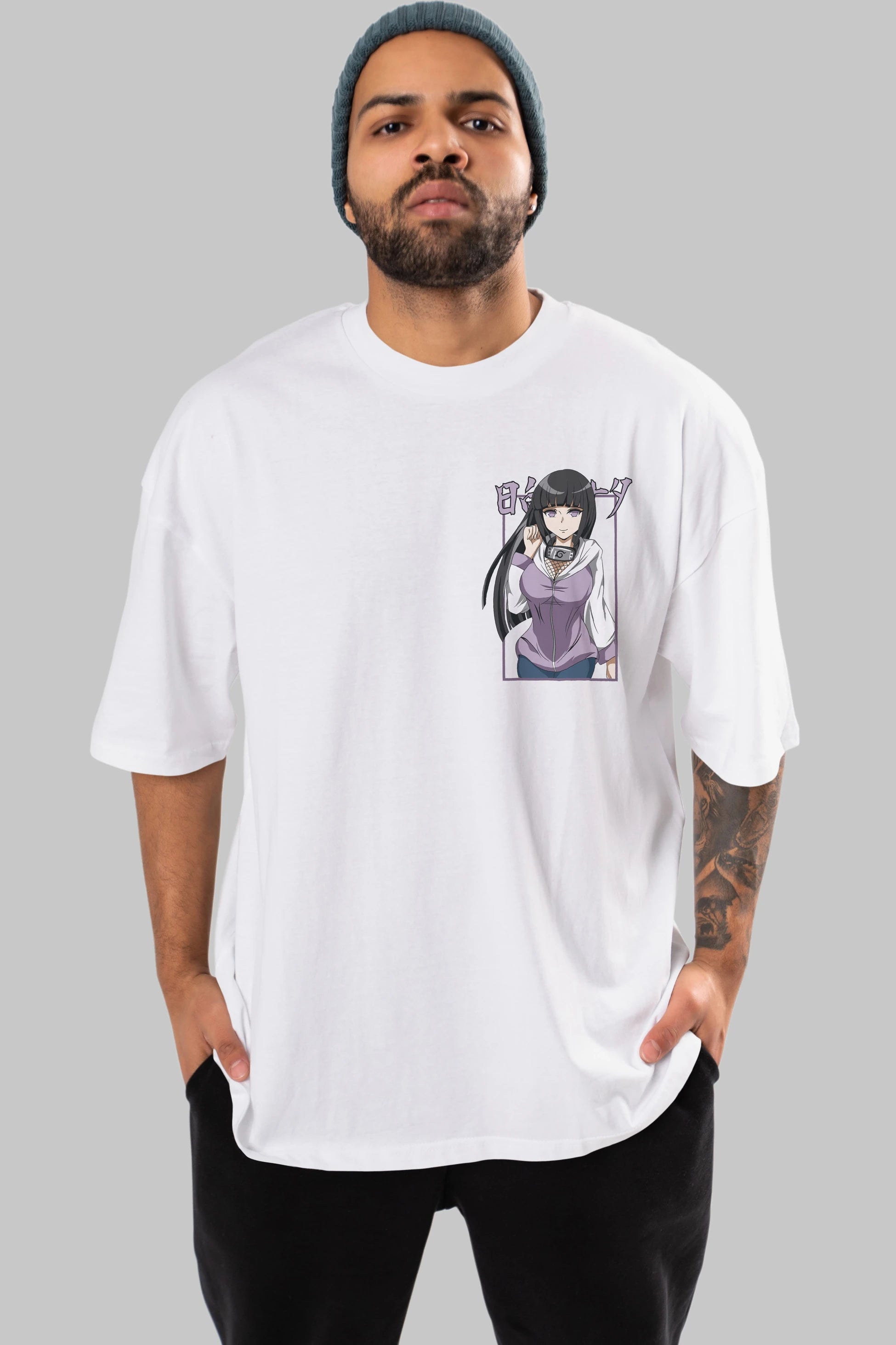 Hinata NARUTO Ön Sol Baskılı Oversize t-shirt Erkek Kadın Unisex %100 Pamuk Bisiklet Yaka tişort
